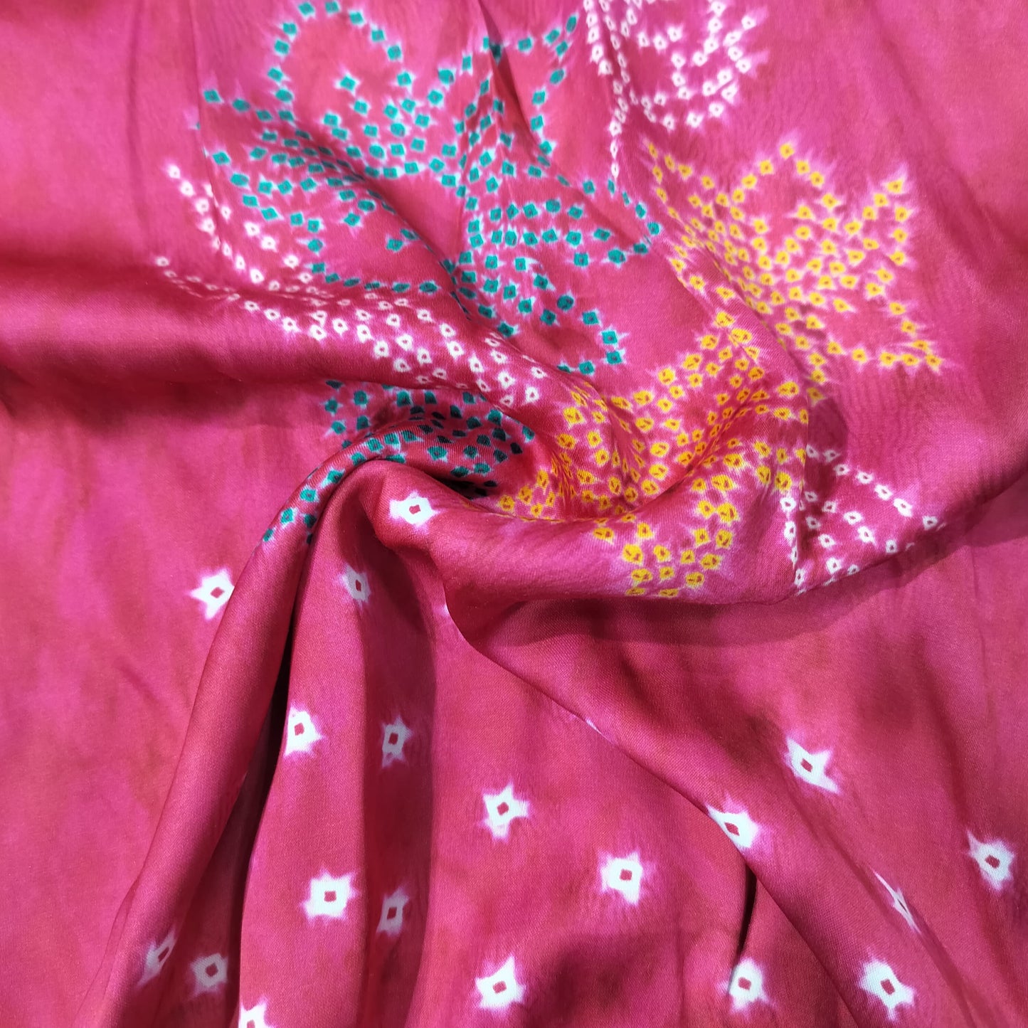 Pink Bandhani Print Bemberg Gaji Silk Fabric 18017