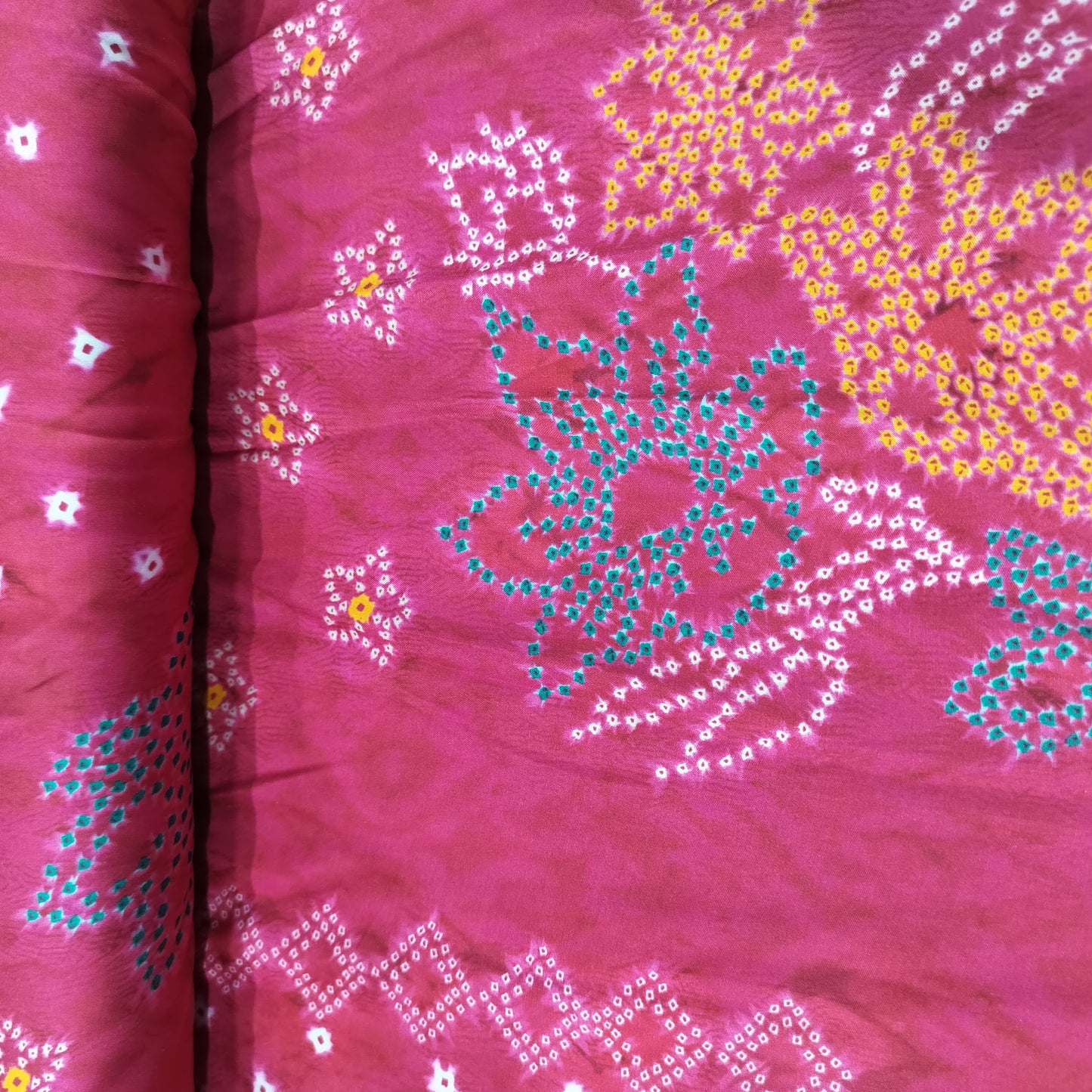 Pink Bandhani Print Bemberg Gaji Silk Fabric 18017