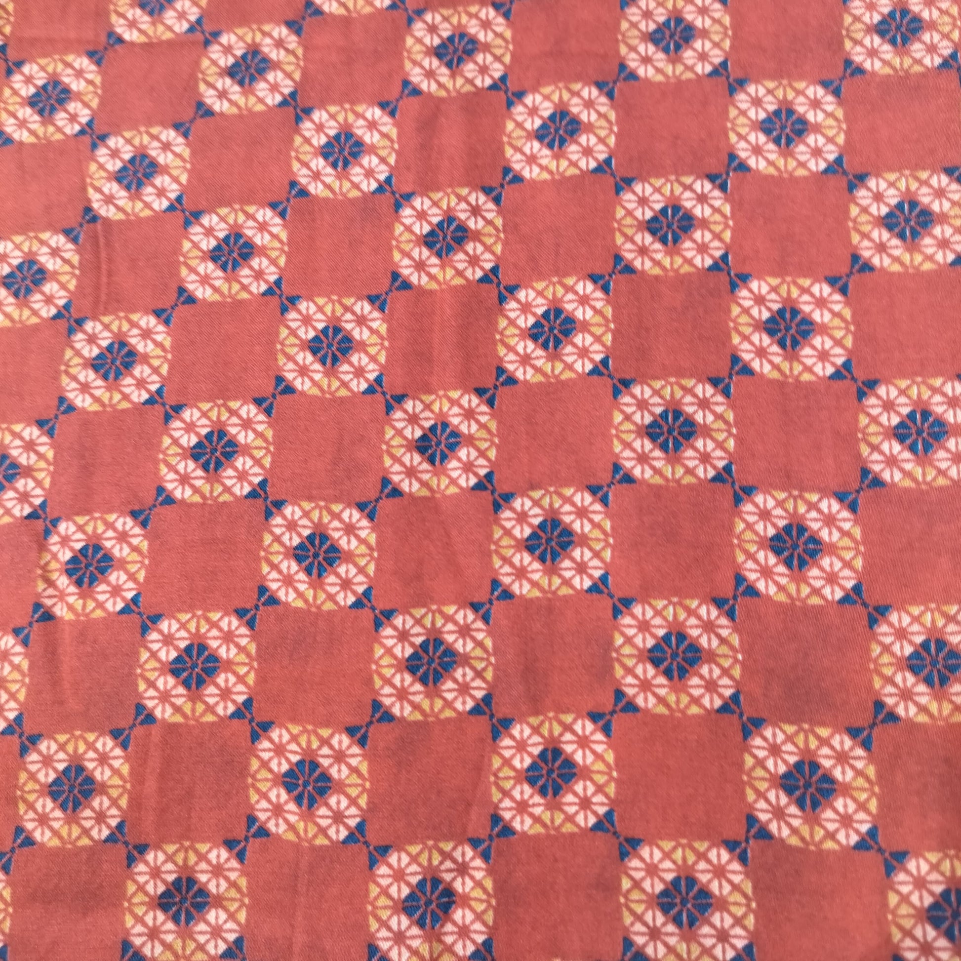 Brick Red Traditional Print Bemberg Gajji Silk Fabric 20960