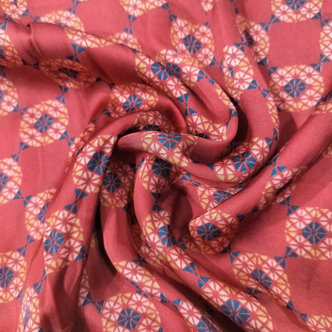 Brick Red Traditional Print Bemberg Gajji Silk Fabric 20960