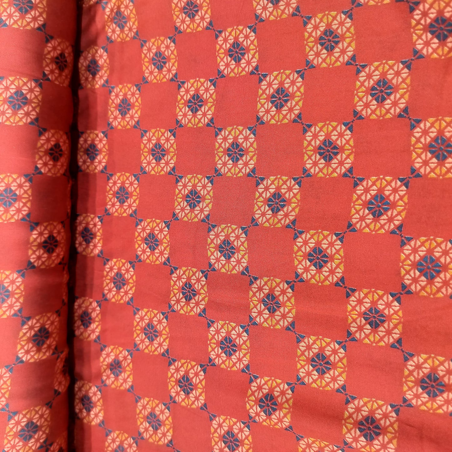 Brick Red Traditional Print Bemberg Gajji Silk Fabric 20960