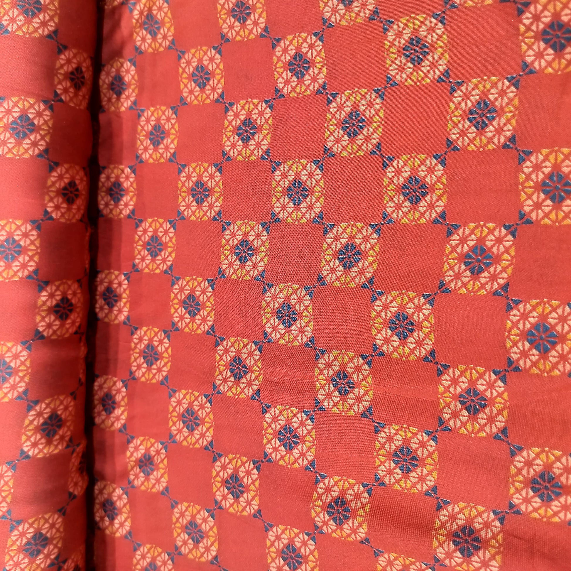 Brick Red Traditional Print Bemberg Gajji Silk Fabric 20960