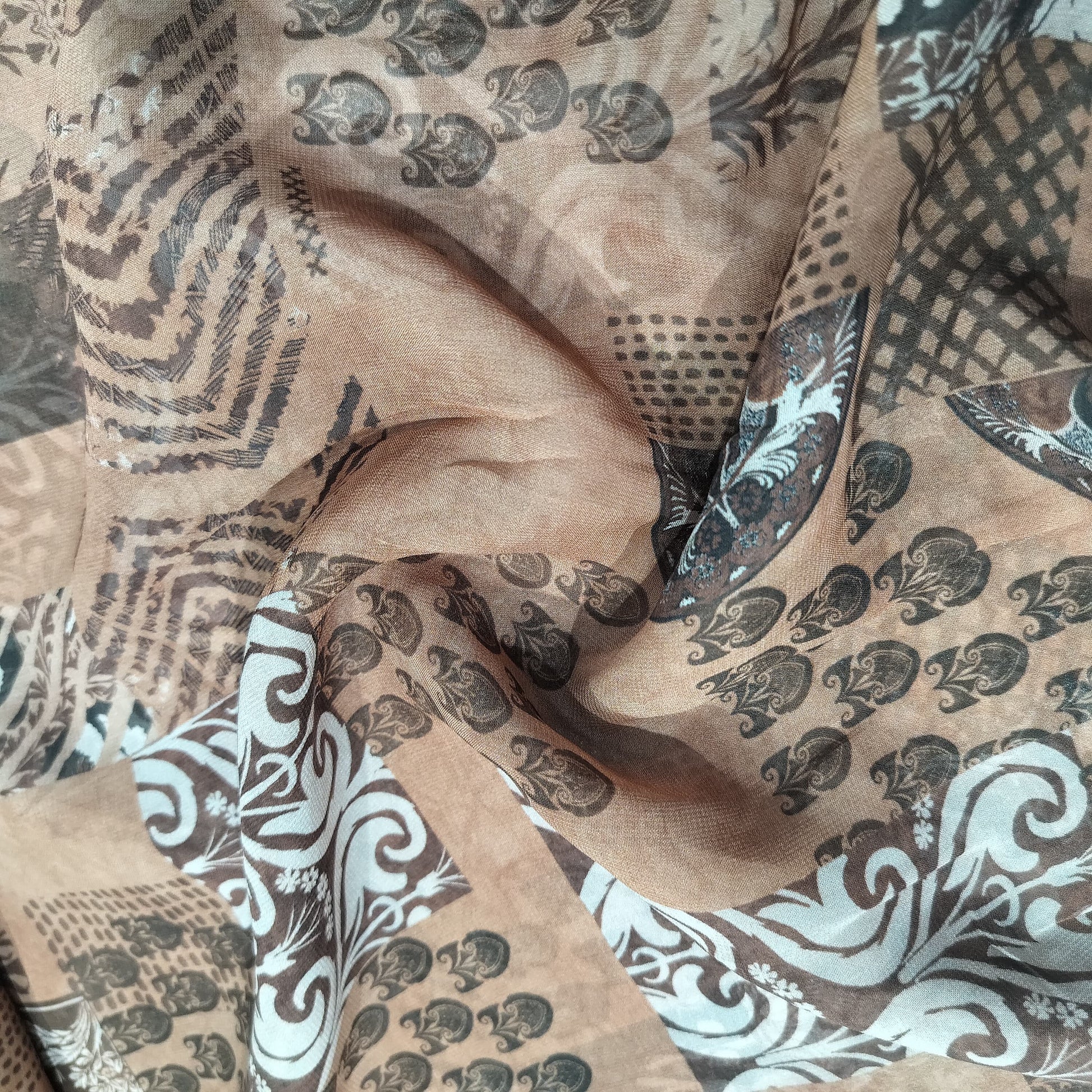 Brown Abrstract Traditional Print Georgette Fabric 17106