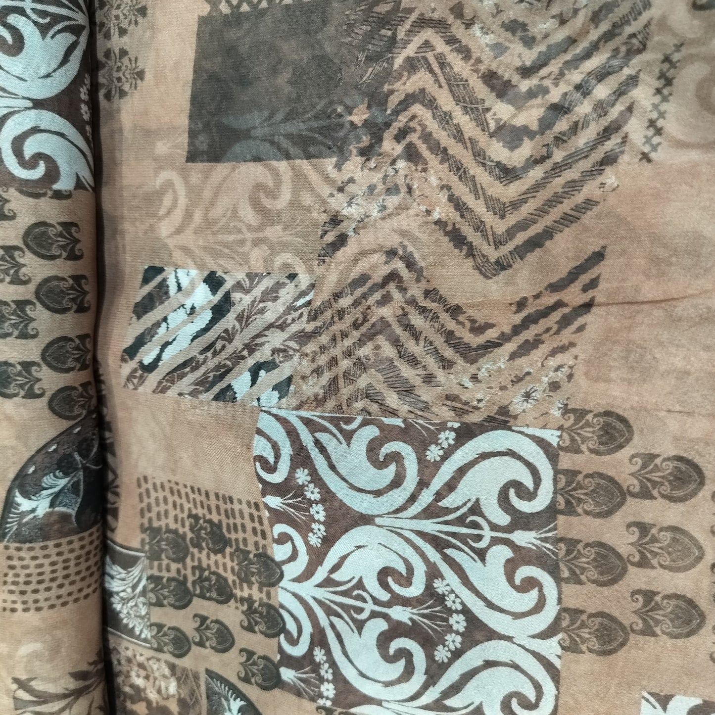 Brown Abrstract Traditional Print Georgette Fabric 17106