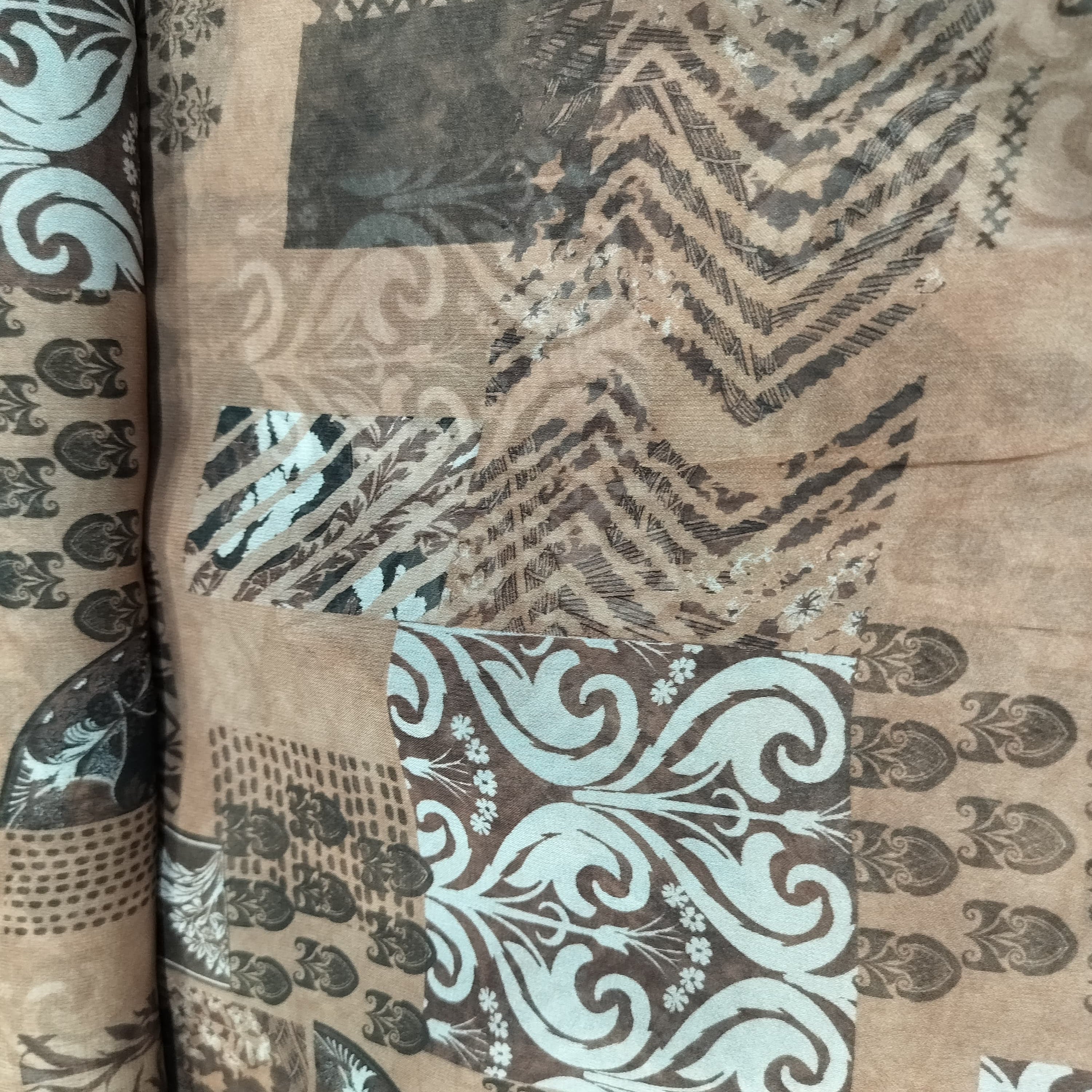 Brown Abrstract Traditional Print Georgette Fabric 17106