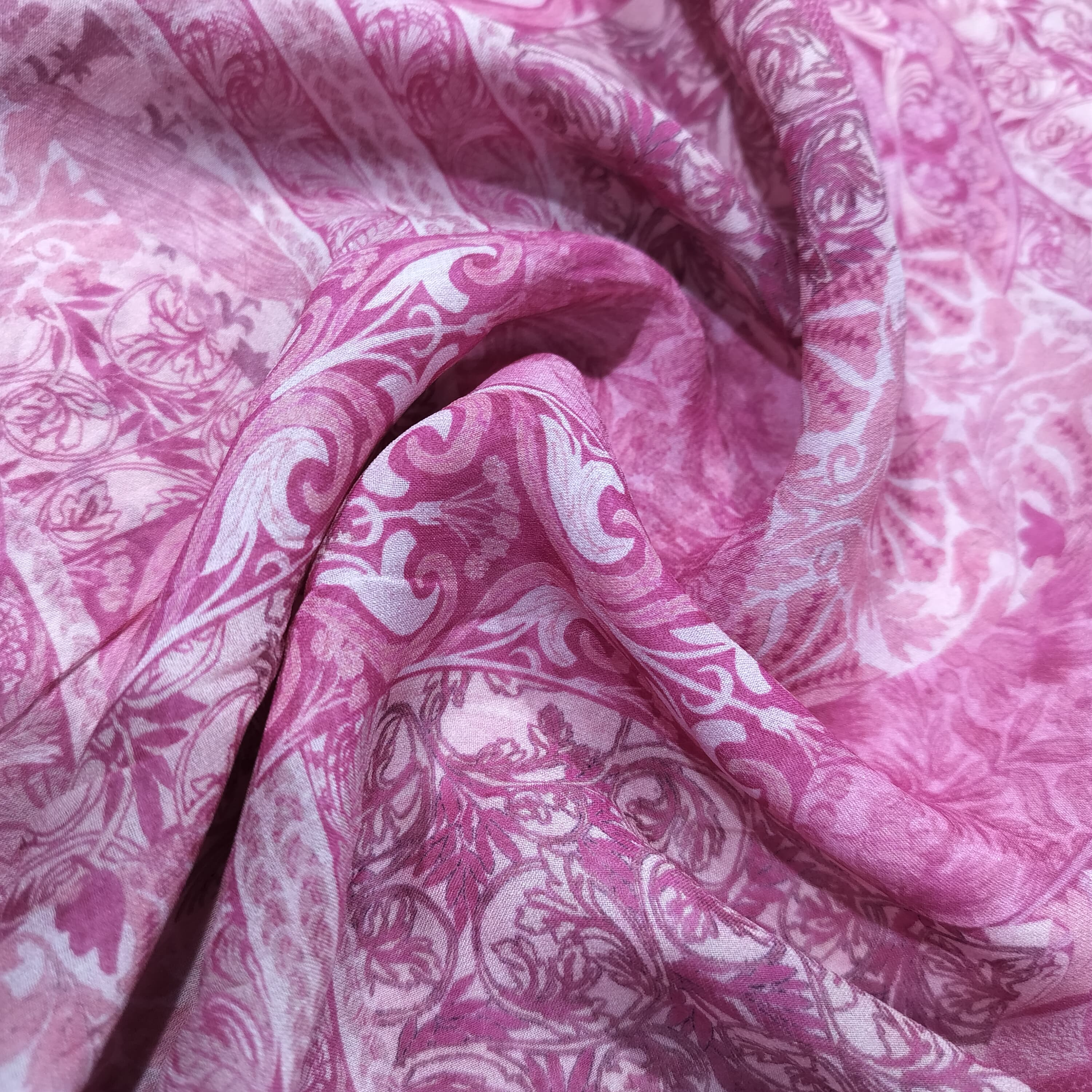 Pink Floral Geomatrical Print Georgette Fabric 17114