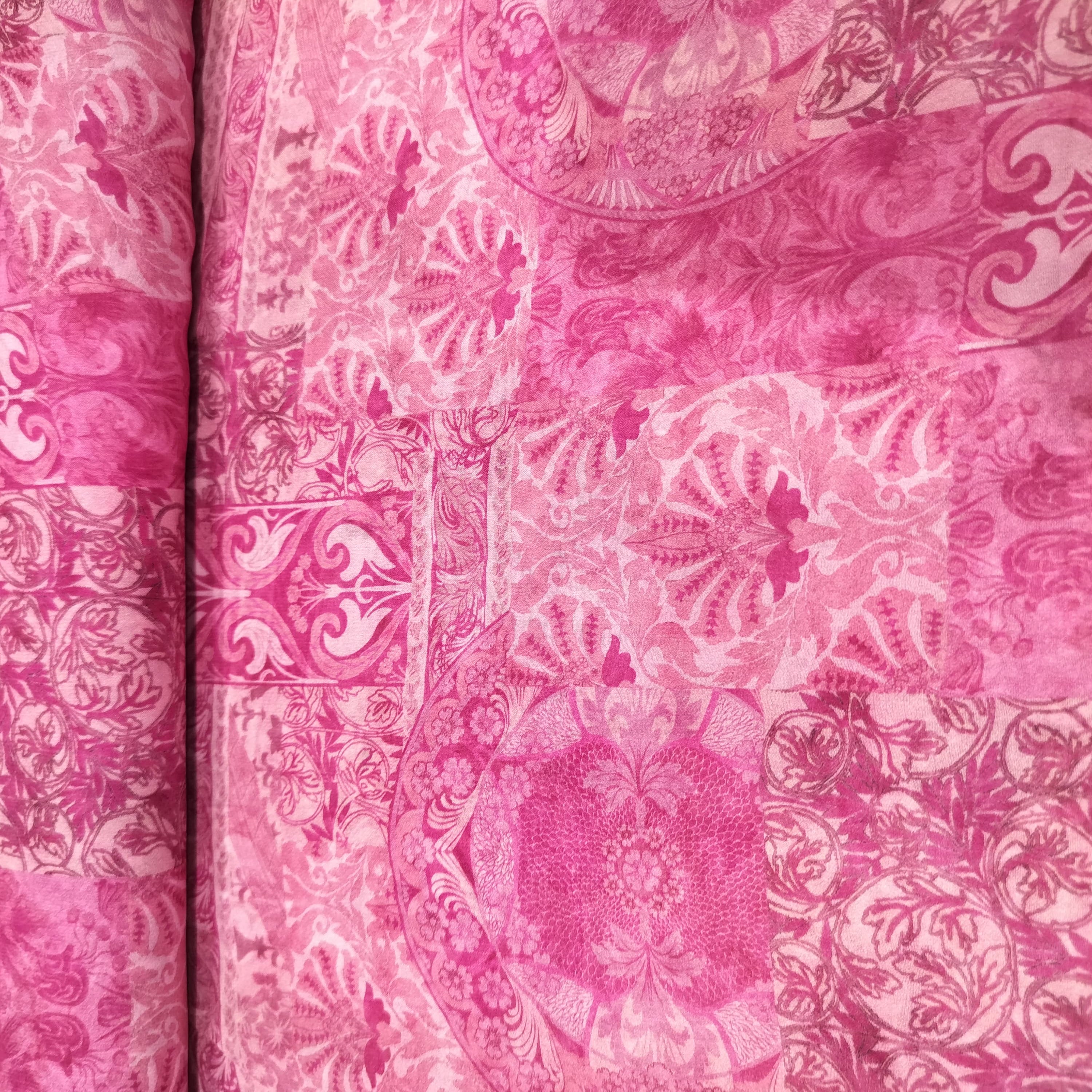 Pink Floral Geomatrical Print Georgette Fabric 17114