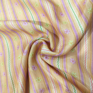 Orange Stripes Print Muslin Fabric 24673
