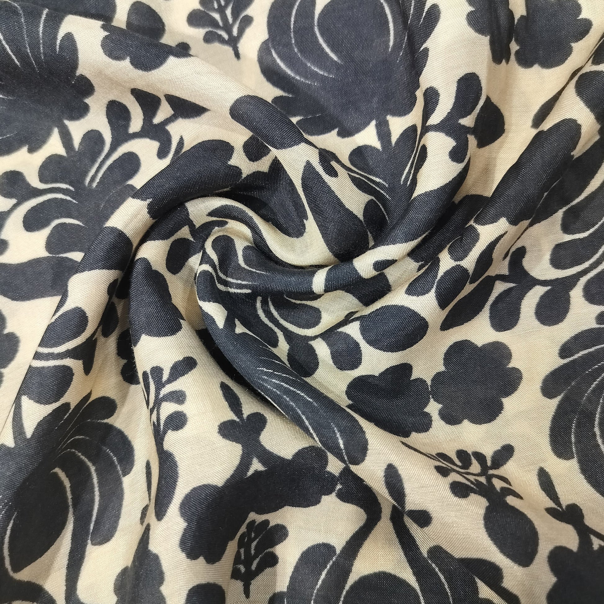 Black Floral Print Muslin Fabric 16175