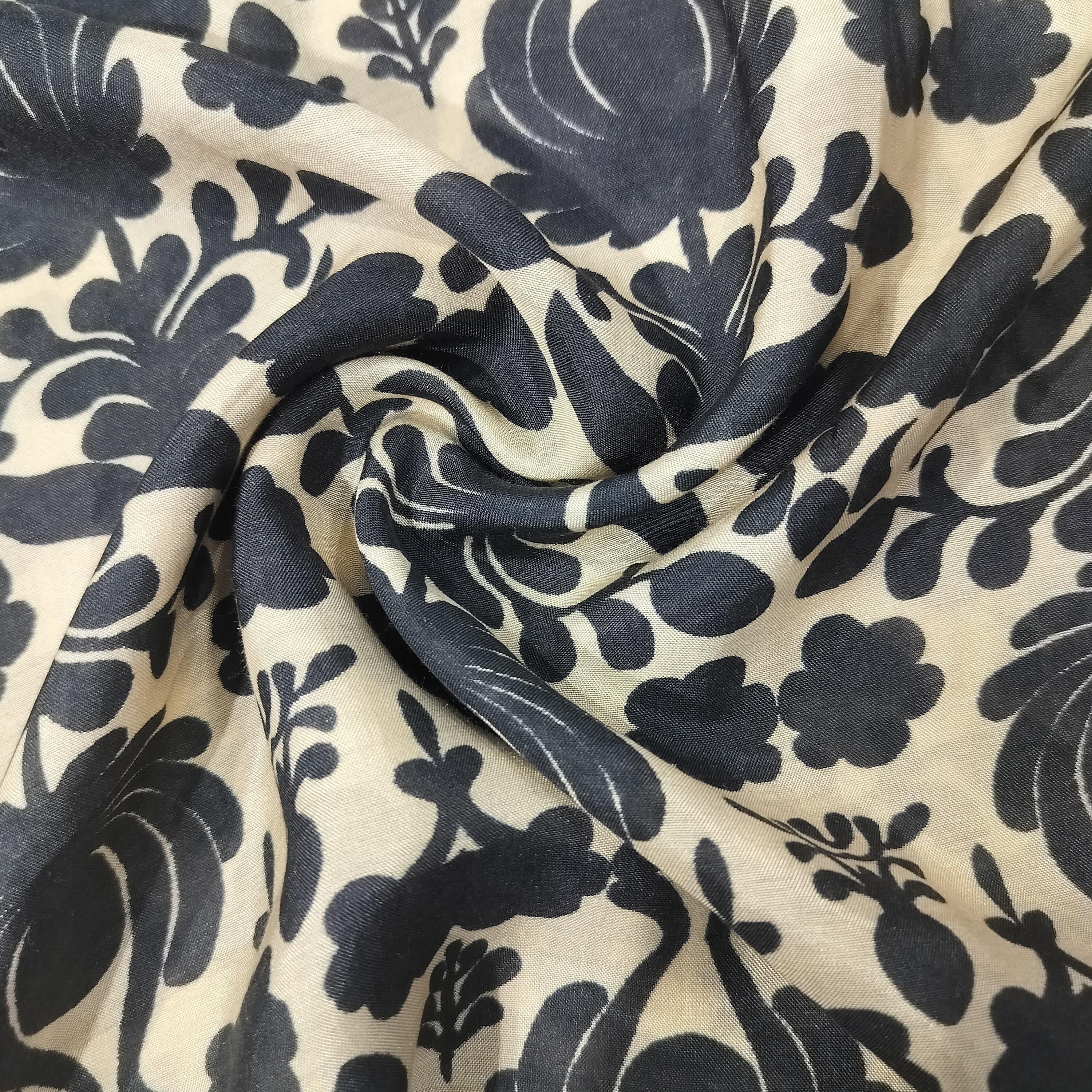 Black Floral Print Muslin Fabric 16175