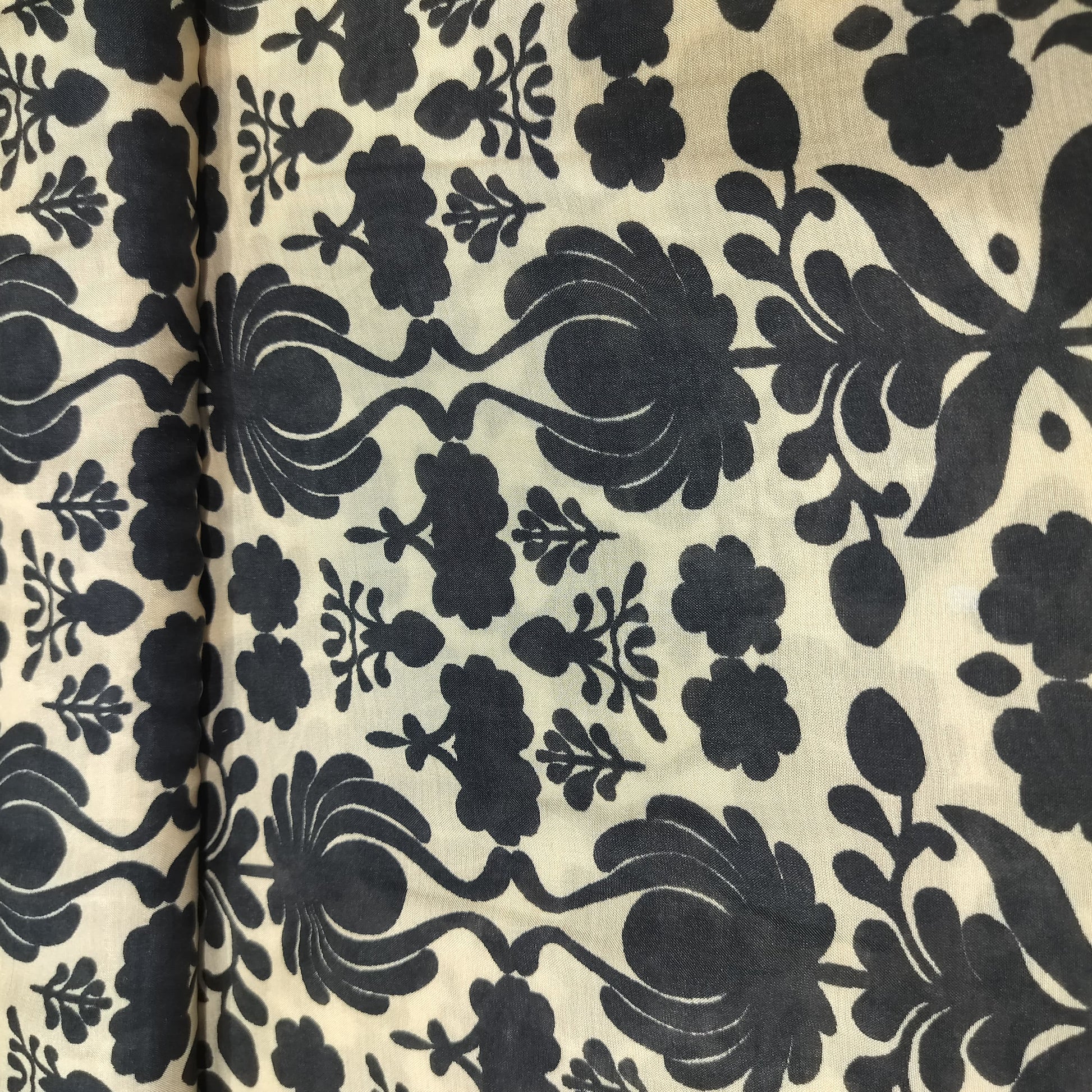 Black Floral Print Muslin Fabric 16175