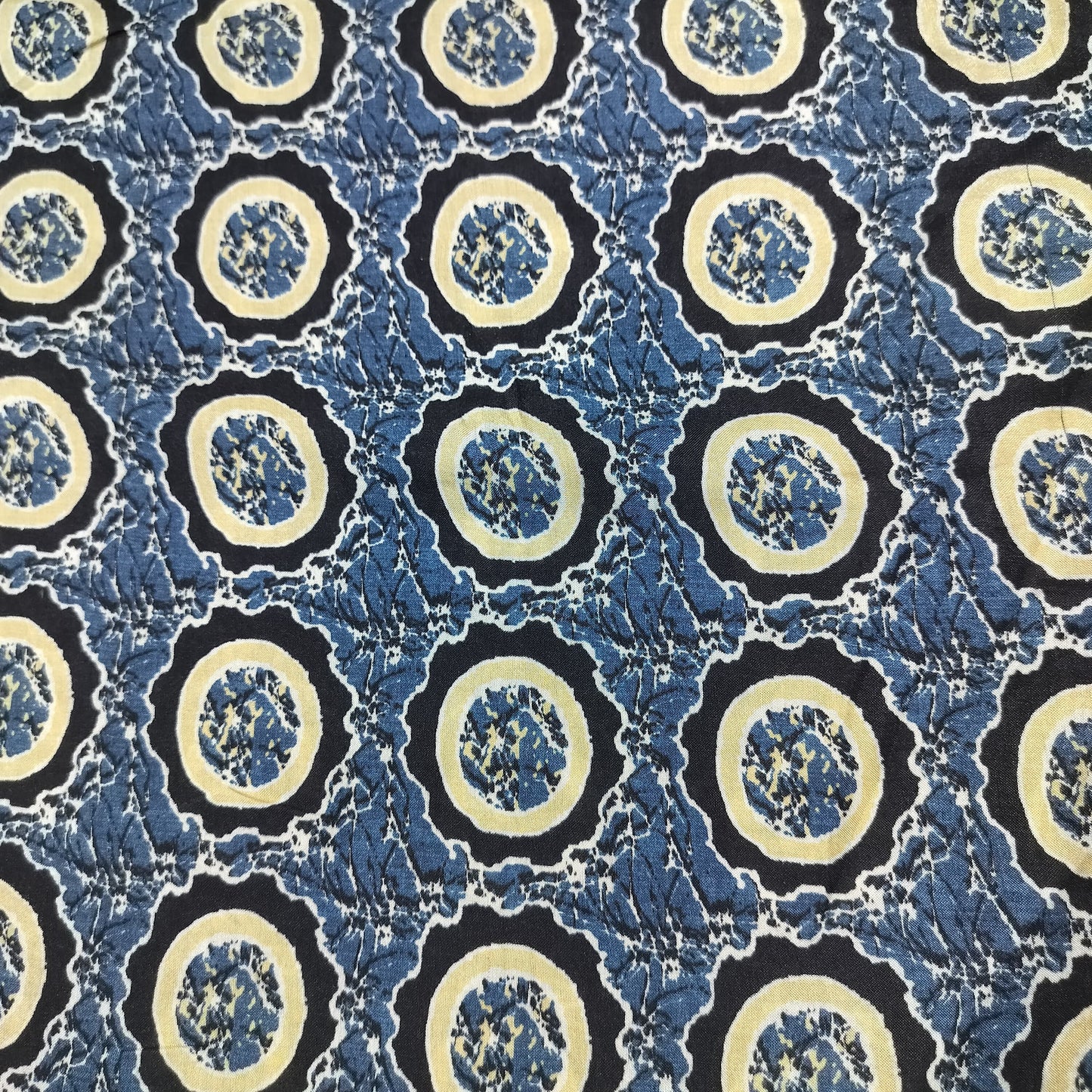 Blue Black Ajrakh Border Print Muslin Fabric 16153