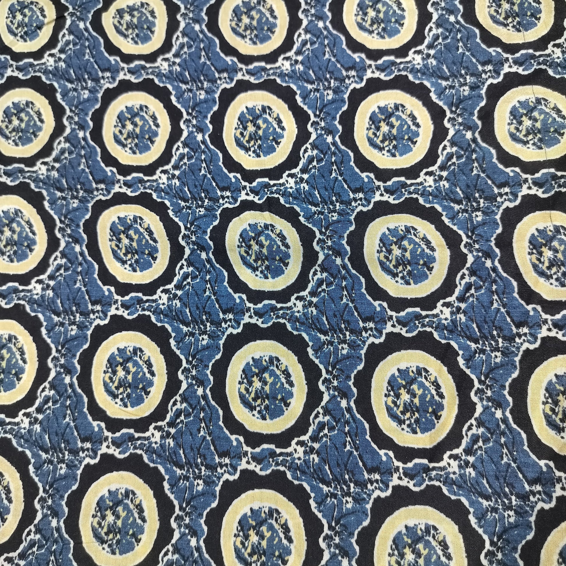 Blue Black Ajrakh Border Print Muslin Fabric 16153