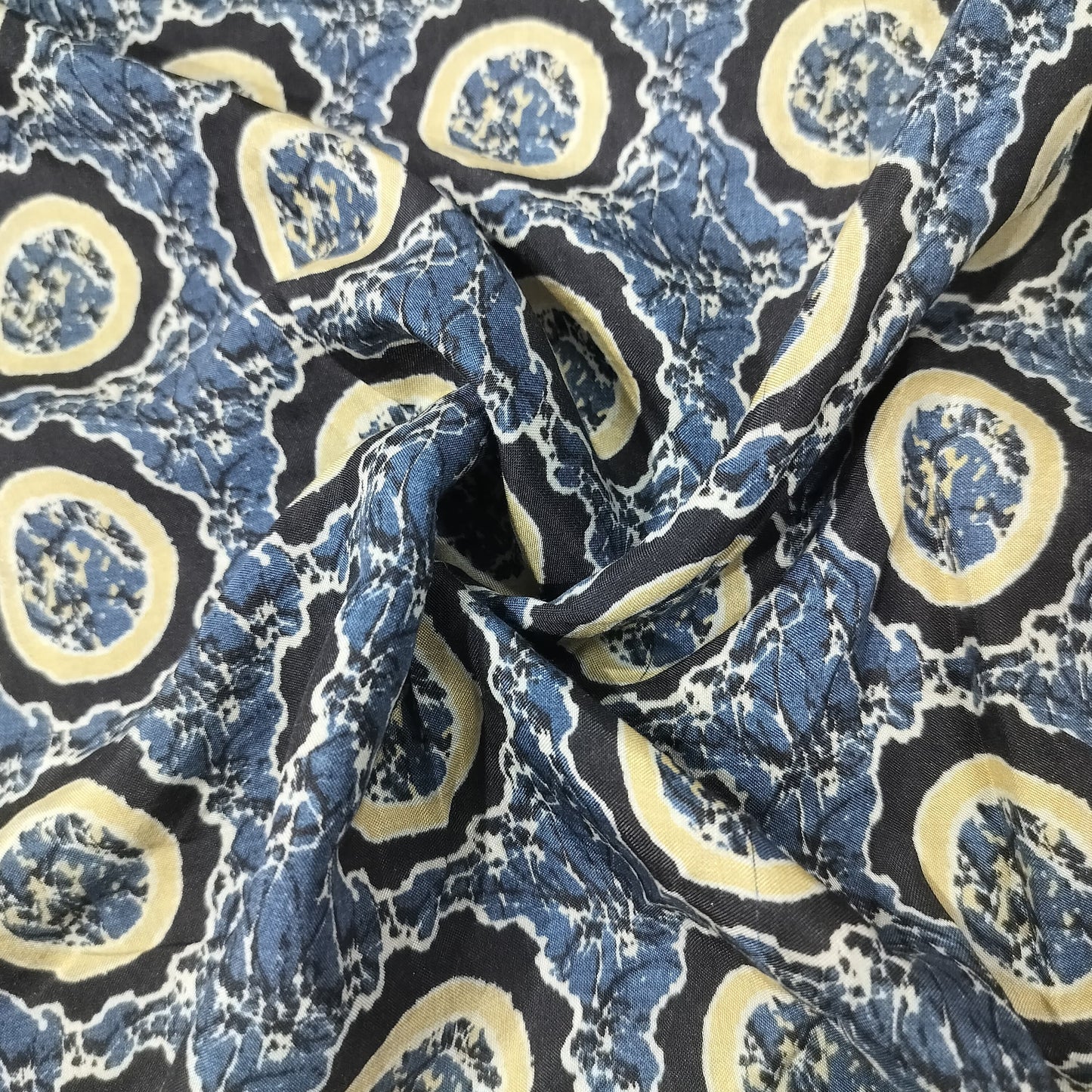 Blue Black Ajrakh Border Print Muslin Fabric 16153