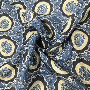 Blue Black Ajrakh Border Print Muslin Fabric 16153