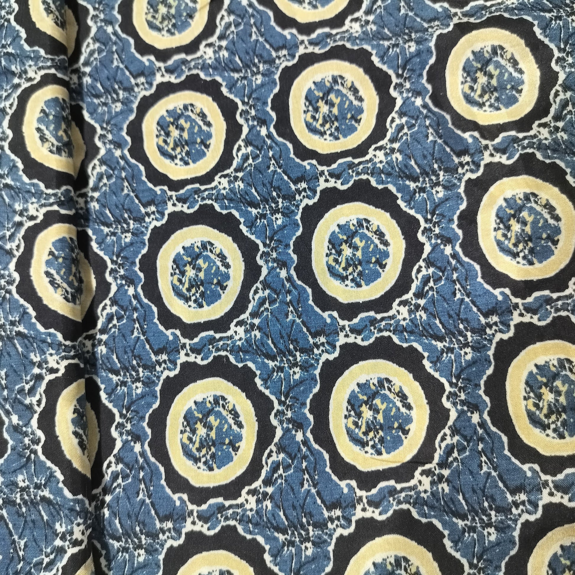Blue Black Ajrakh Border Print Muslin Fabric 16153