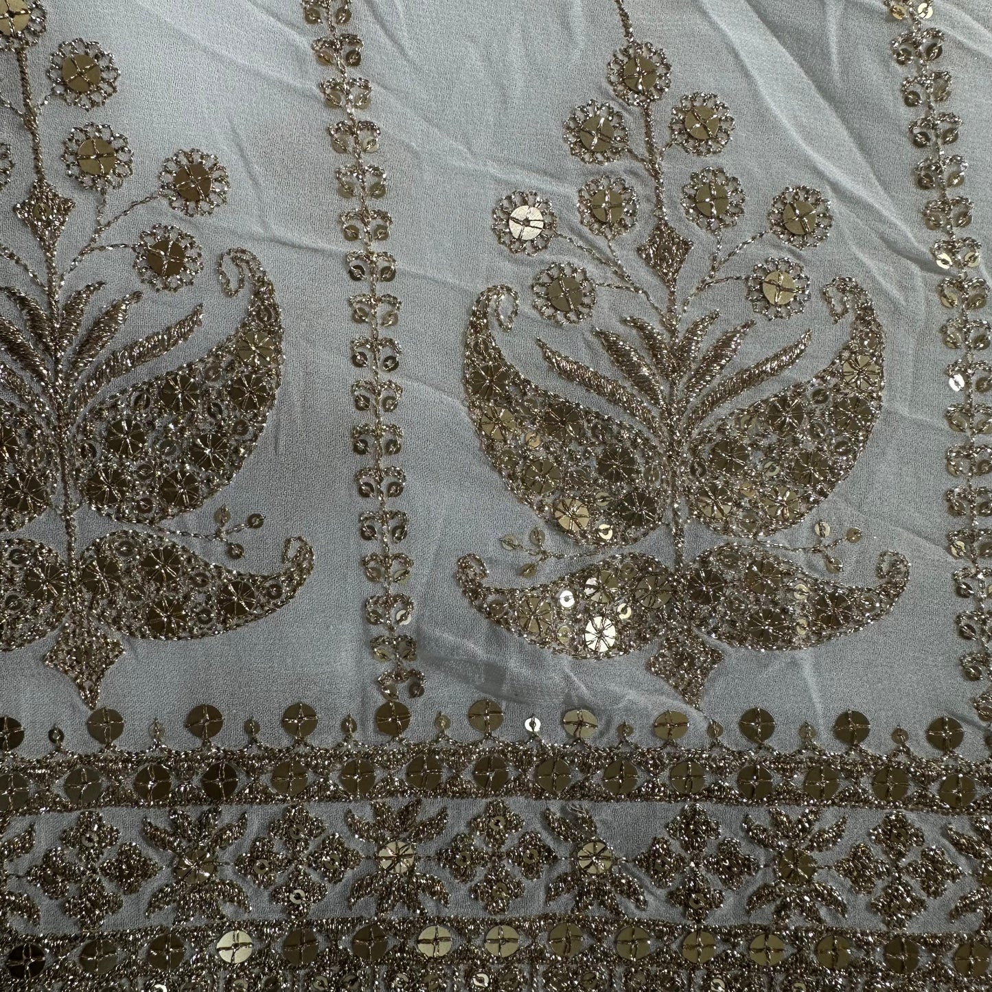 White Traditional Sequins Embroidery Georgette Fabric 15293