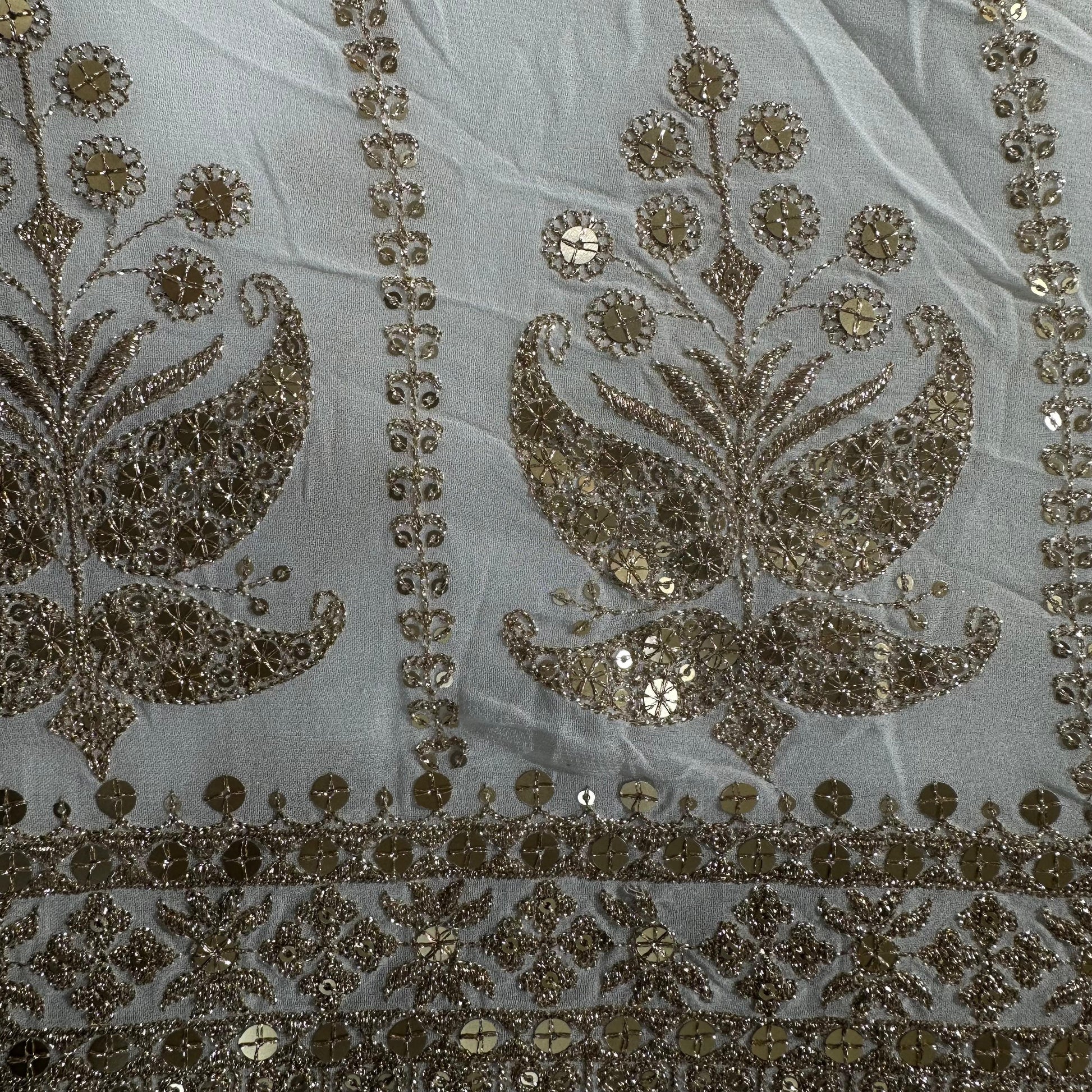 White Traditional Sequins Embroidery Georgette Fabric 15293