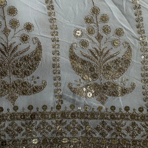 White Traditional Sequins Embroidery Georgette Fabric 15293