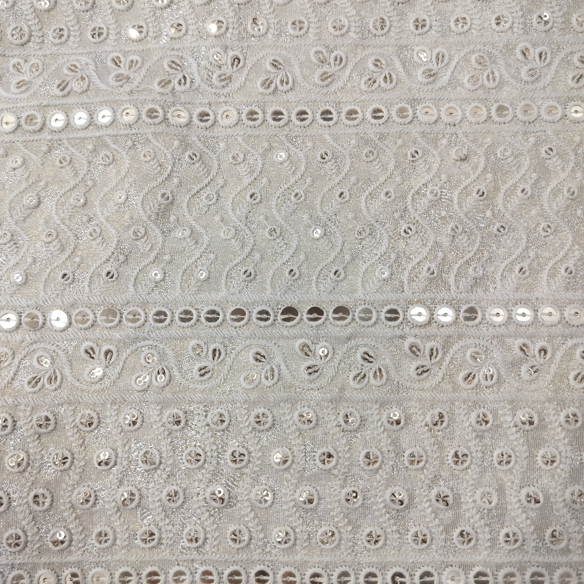 Dull Gold Buti Thread Sequins Border Embroidery Viscose Tissue Fabric 15892