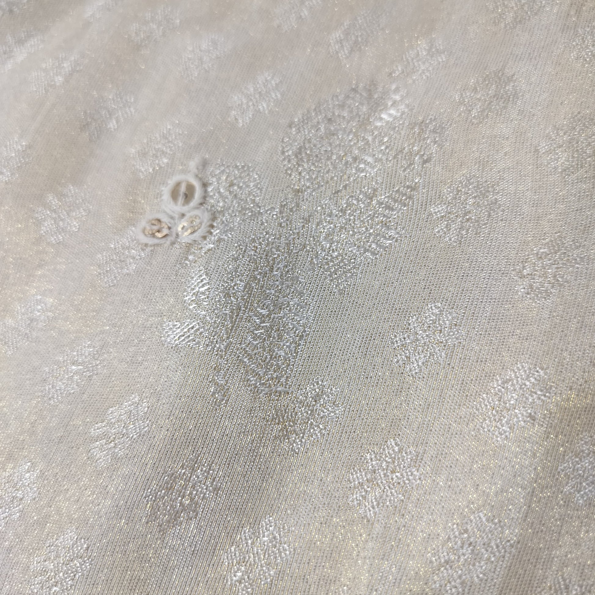 Dull Gold Buti Thread Sequins Border Embroidery Viscose Tissue Fabric 15892
