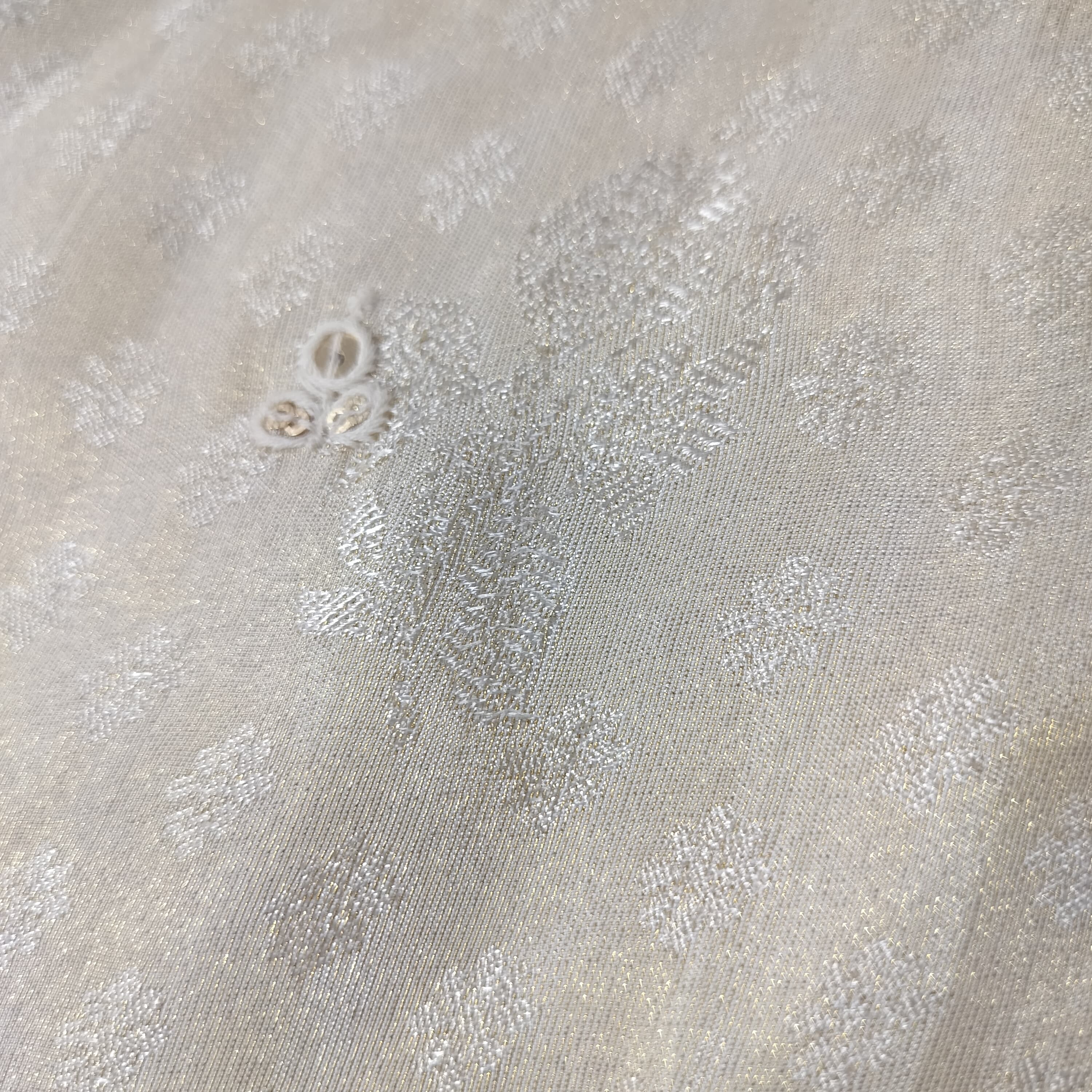 Dull Gold Buti Thread Sequins Border Embroidery Viscose Tissue Fabric 15892