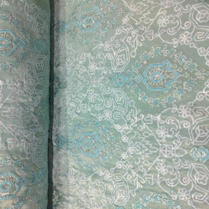 Sky Blue Geometrical Sequins Embroidery Dyeable Tissue Fabric 16255