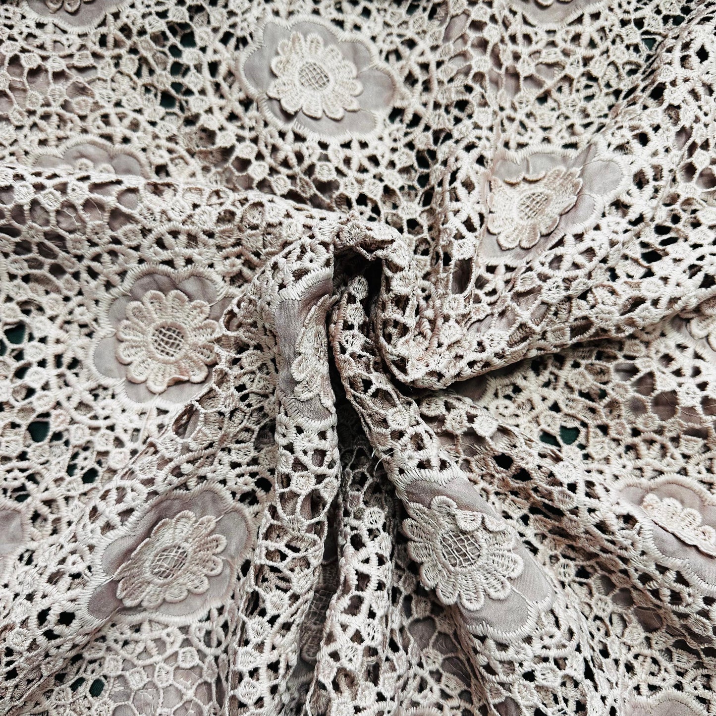 Premium Brown 3D Abstract Floral Embroidery Schiffli Crepe Fabric