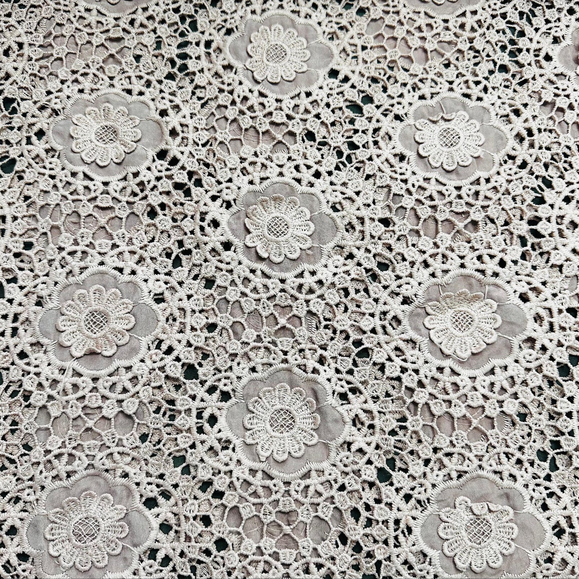 Premium Brown 3D Abstract Floral Embroidery Schiffli Crepe Fabric
