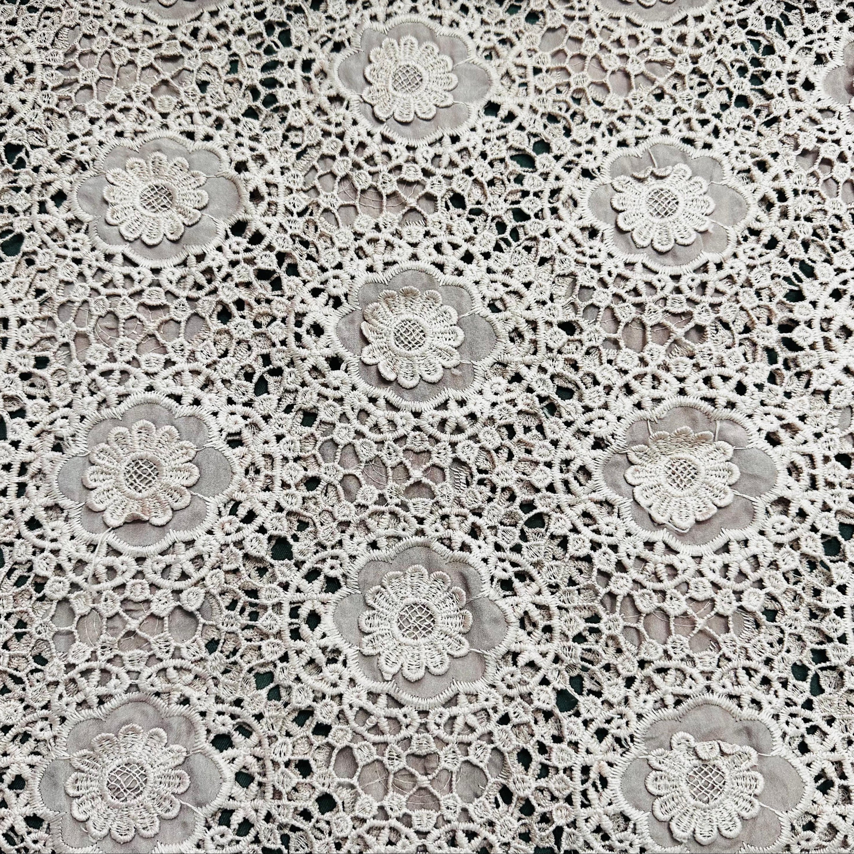 Premium Brown 3D Abstract Floral Embroidery Schiffli Crepe Fabric