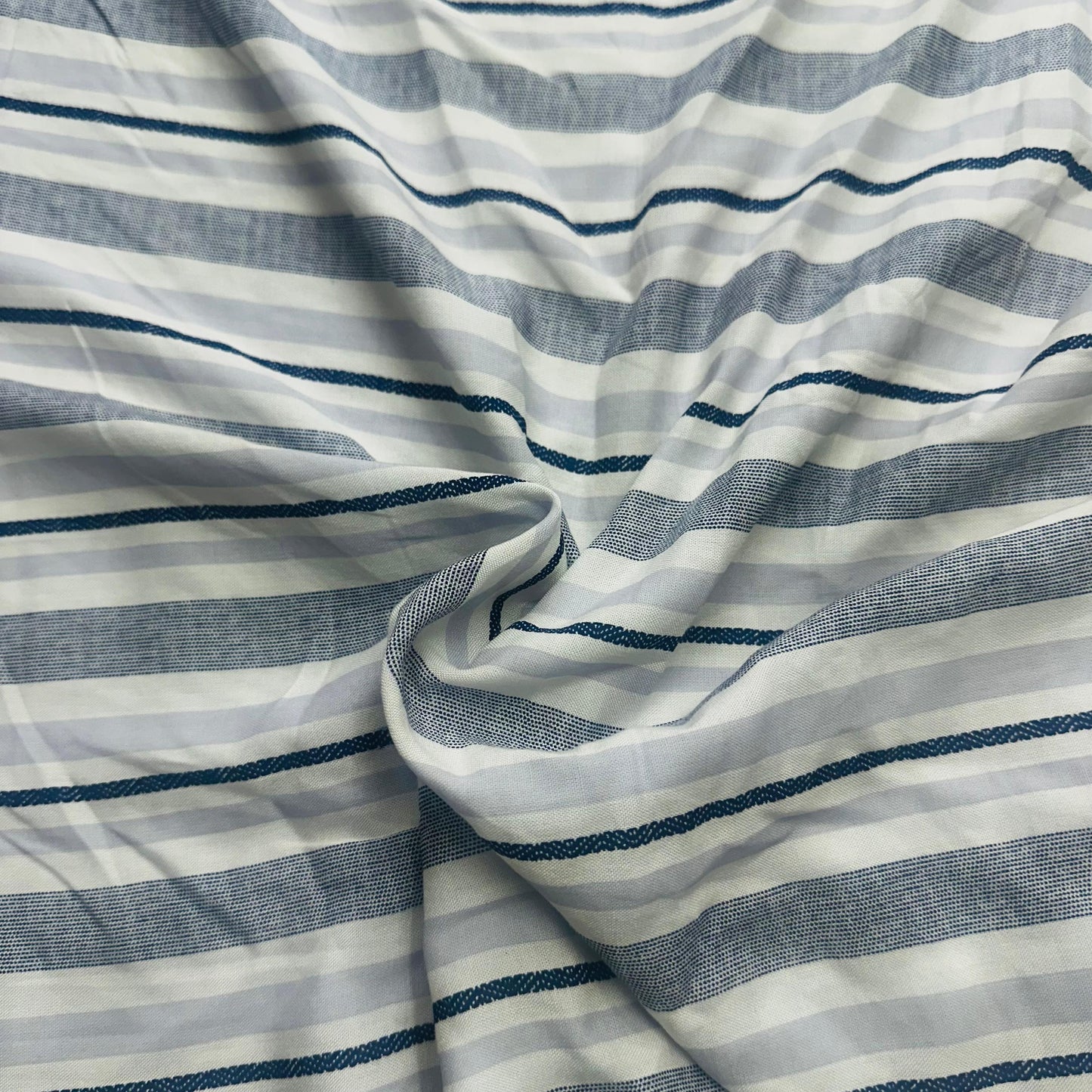 White & Blue Strips Cotton Fabric TU-4090