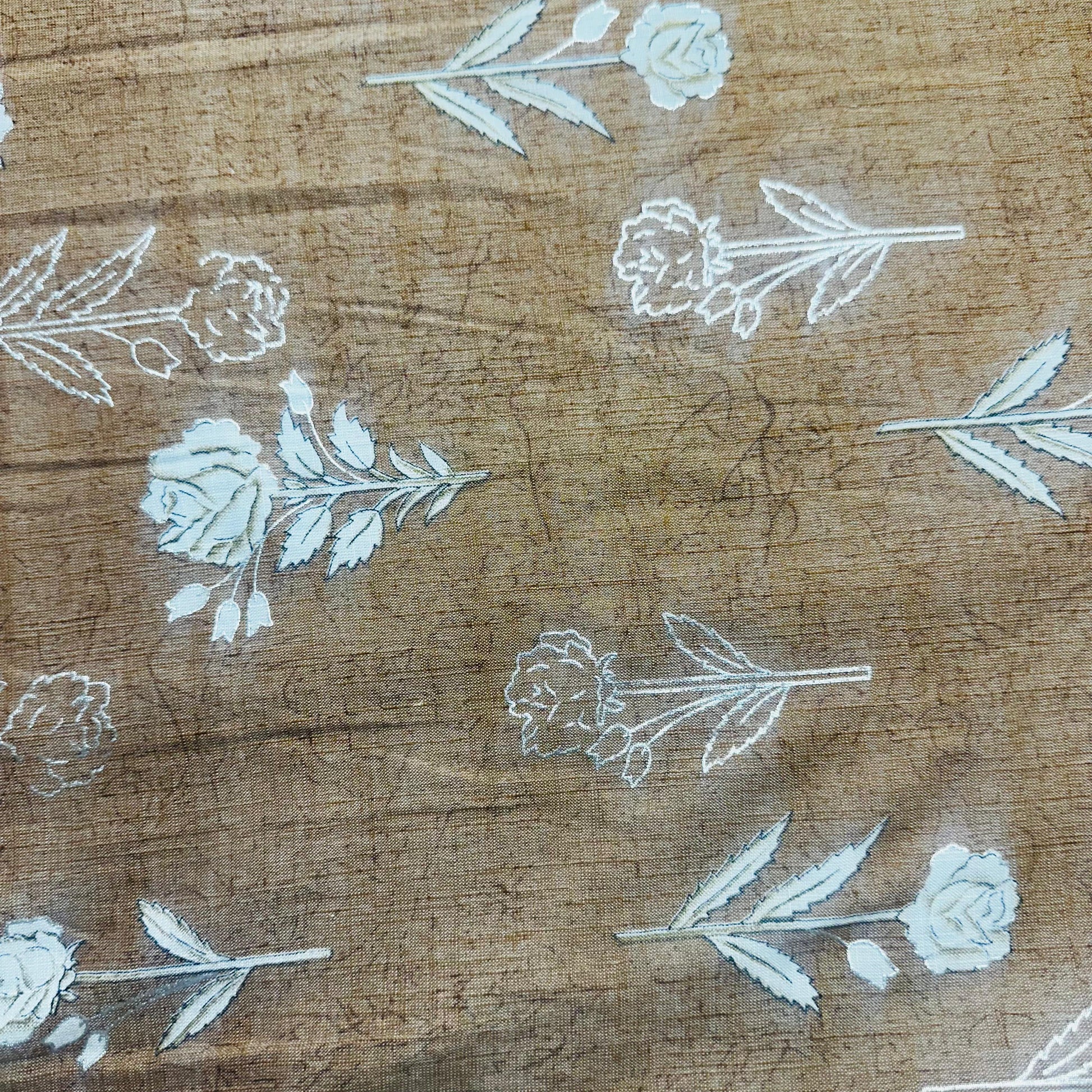 Brown Floral With Foil Print Cotton Slub Fabric 5476