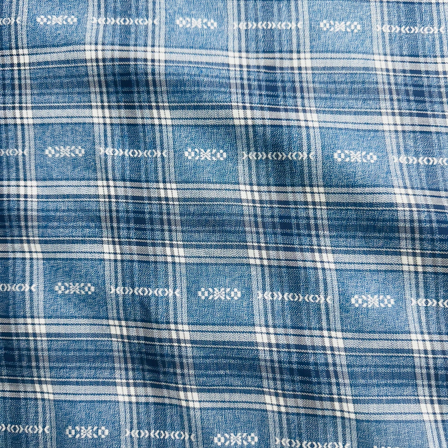 Blue & White Check Linen Fabric TU-1350