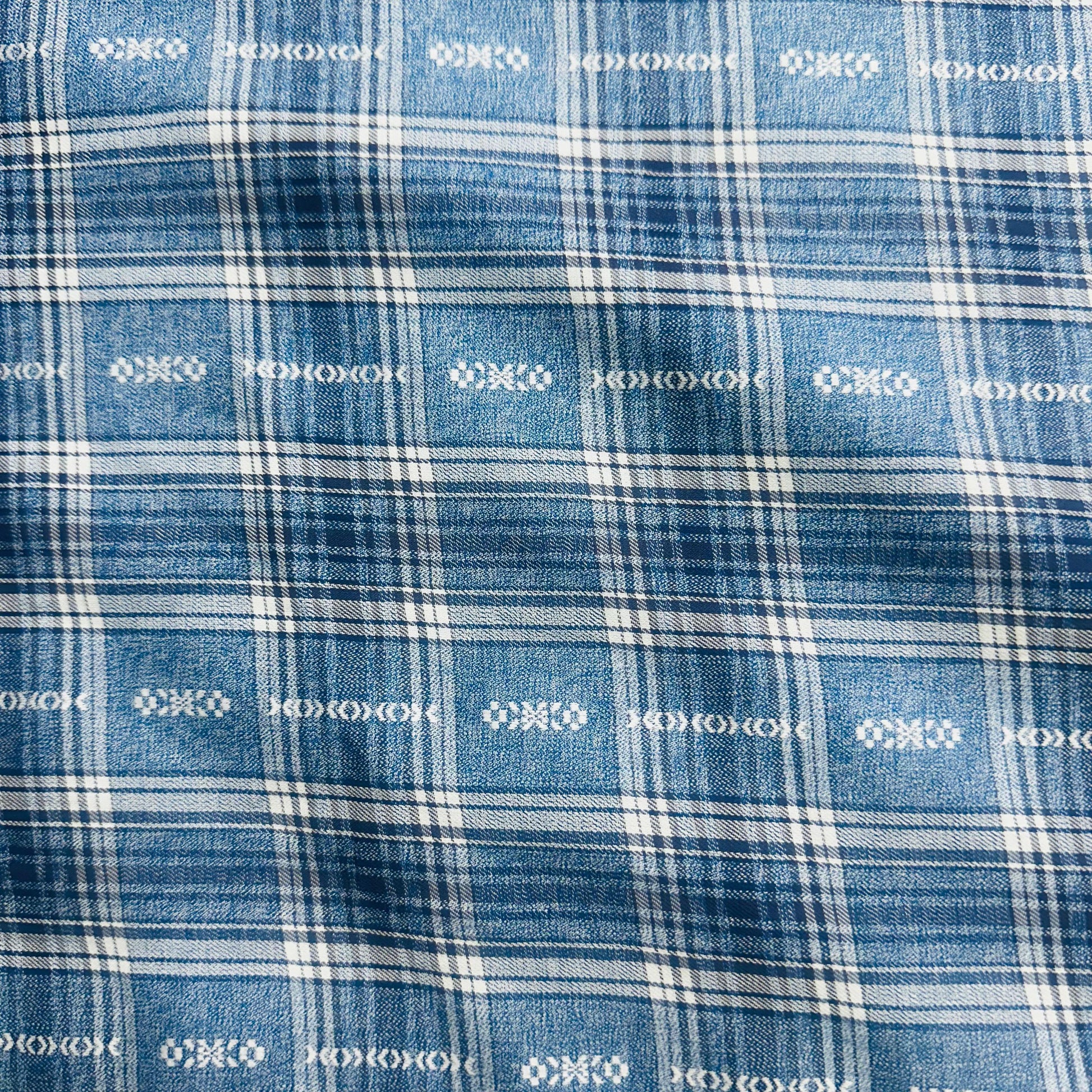 Blue & White Check Linen Fabric TU-1350