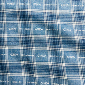 Blue & White Check Linen Fabric TU-1350
