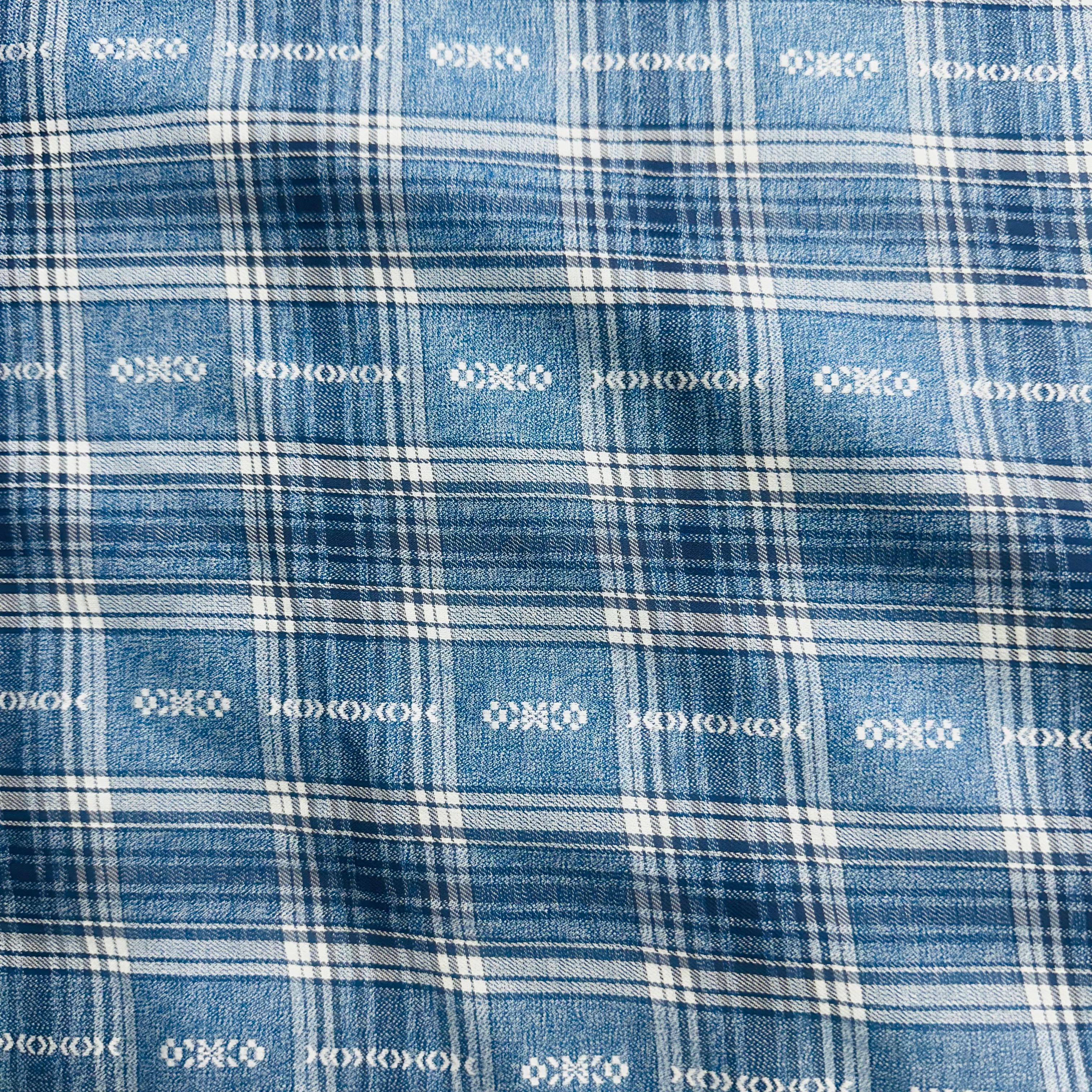 Blue & White Check Linen Fabric TU-1350