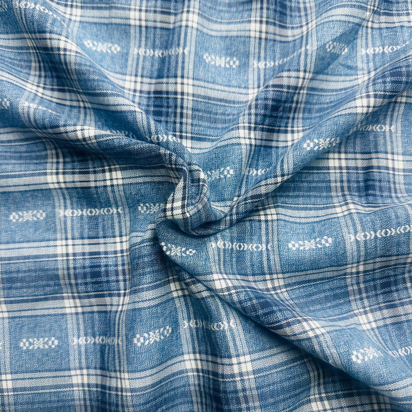 Blue & White Check Linen Fabric TU-1350