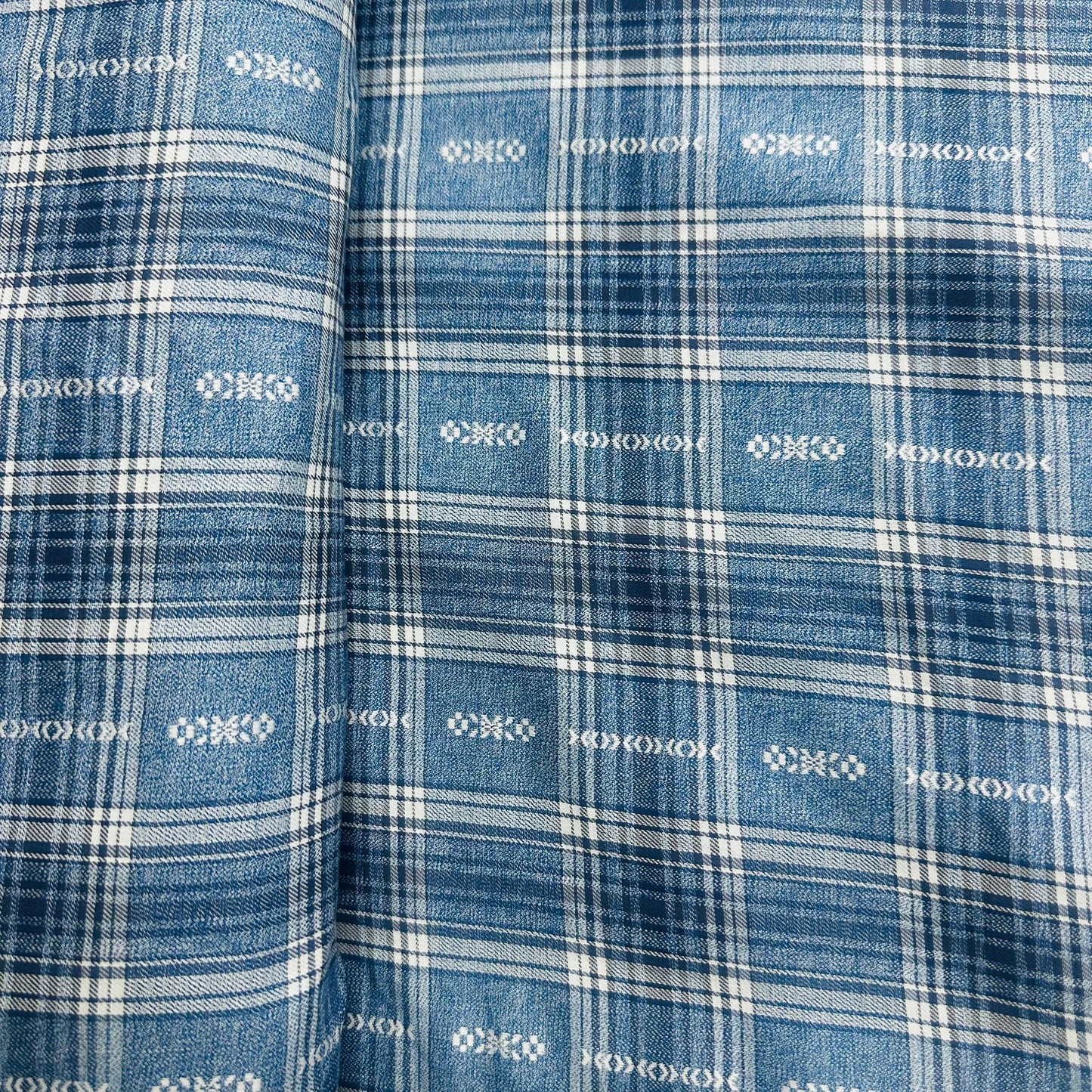 Blue & White Check Linen Fabric TU-1350