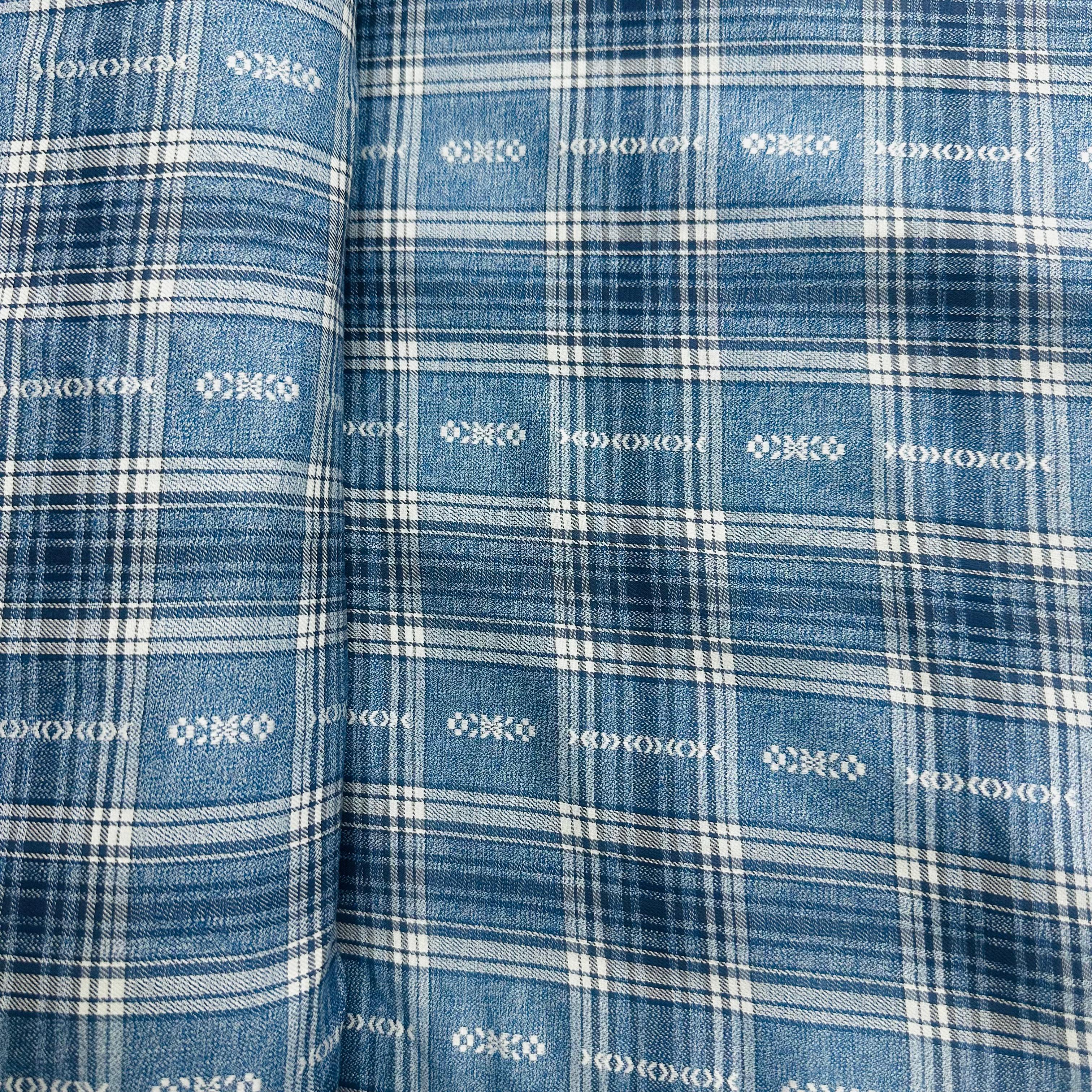 Blue & White Check Linen Fabric TU-1350