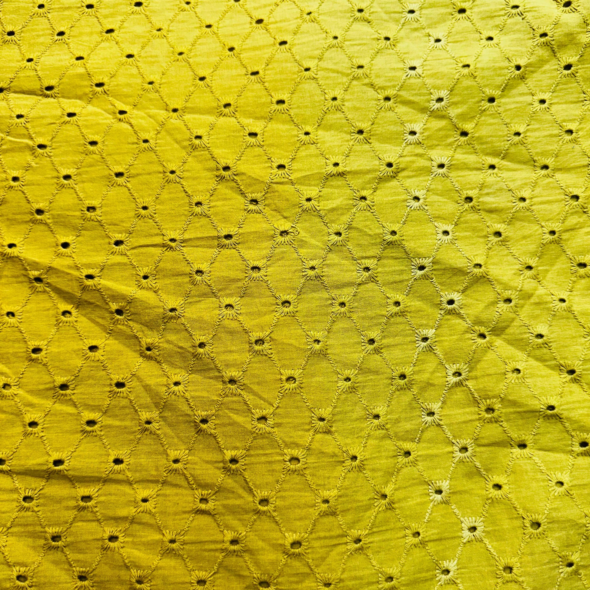 Mustard Yellow Floral Embroidery Cotton Schiffli Fabric