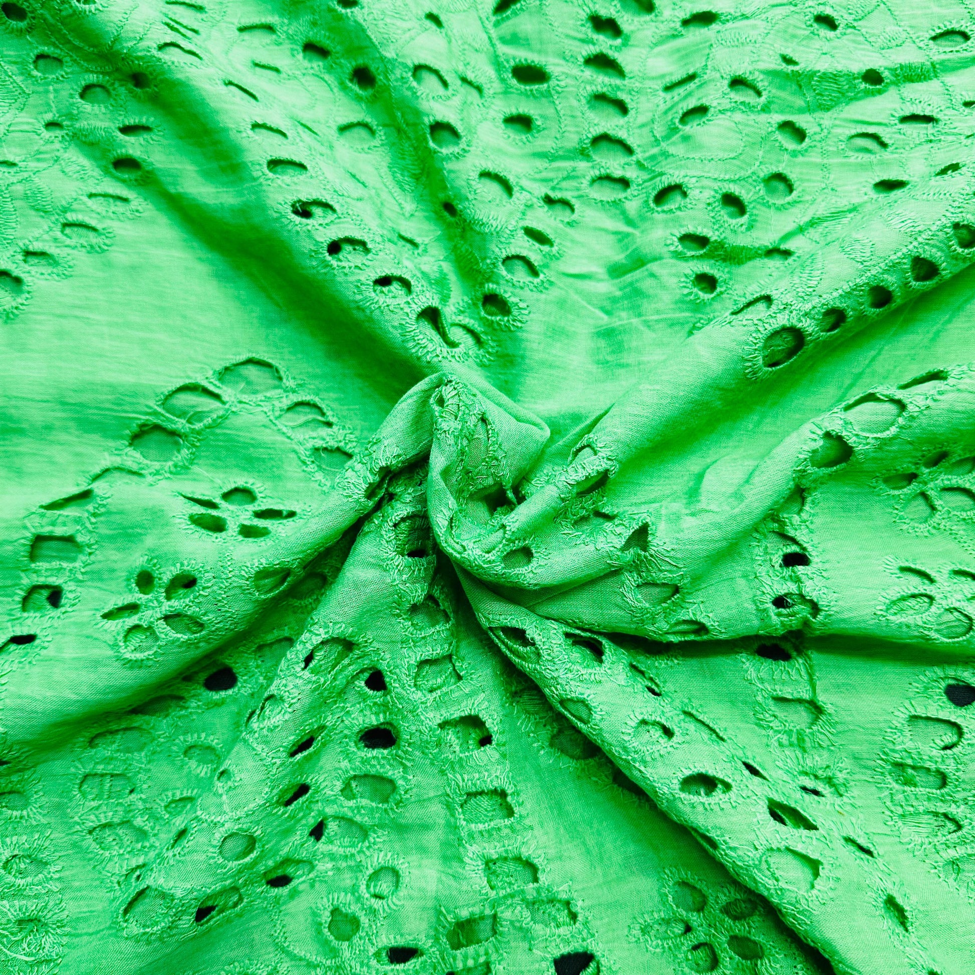 Green Floral Schiffli Embroidery Cotton Fabric TU-9797