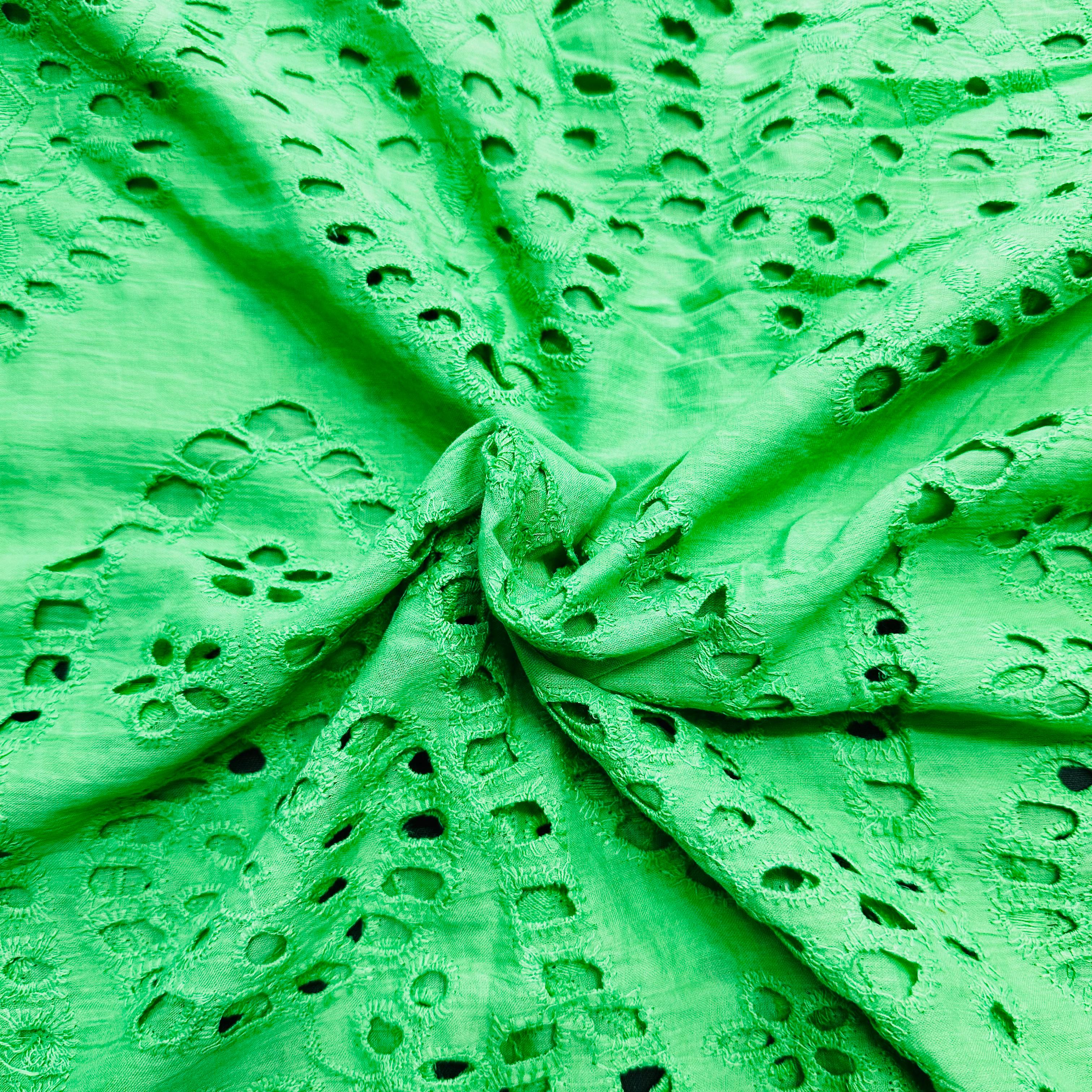 Green Floral Schiffli Embroidery Cotton Fabric TU-9797