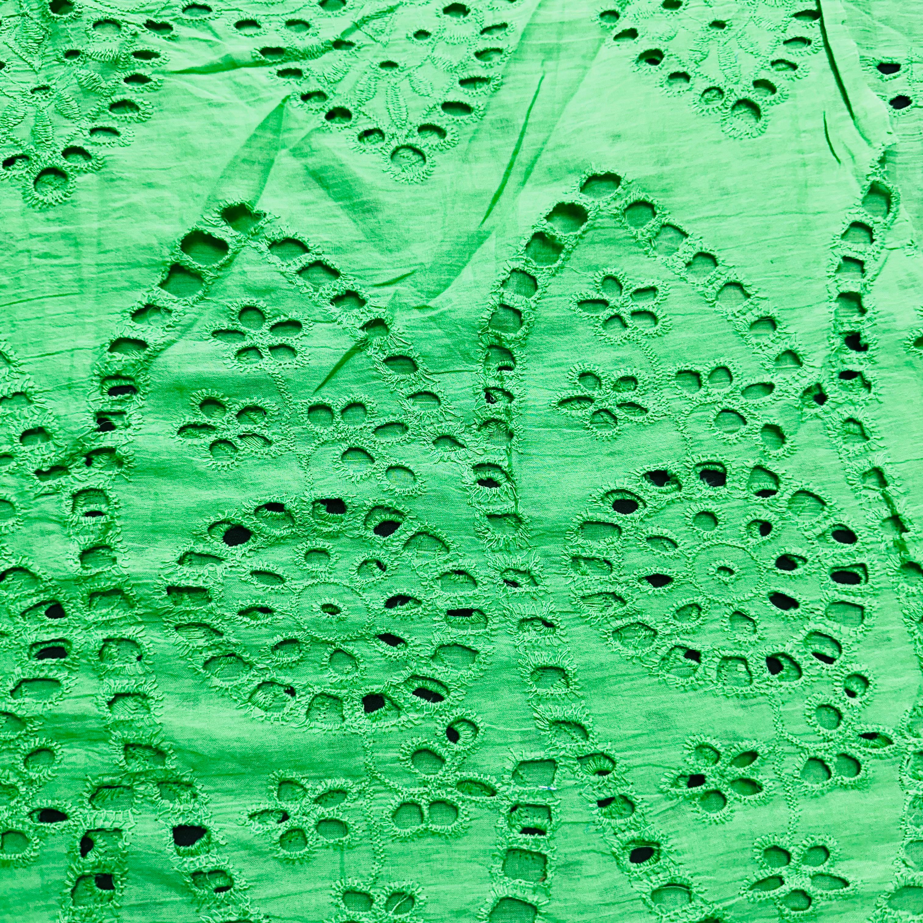 Green Floral Schiffli Embroidery Cotton Fabric TU-9797