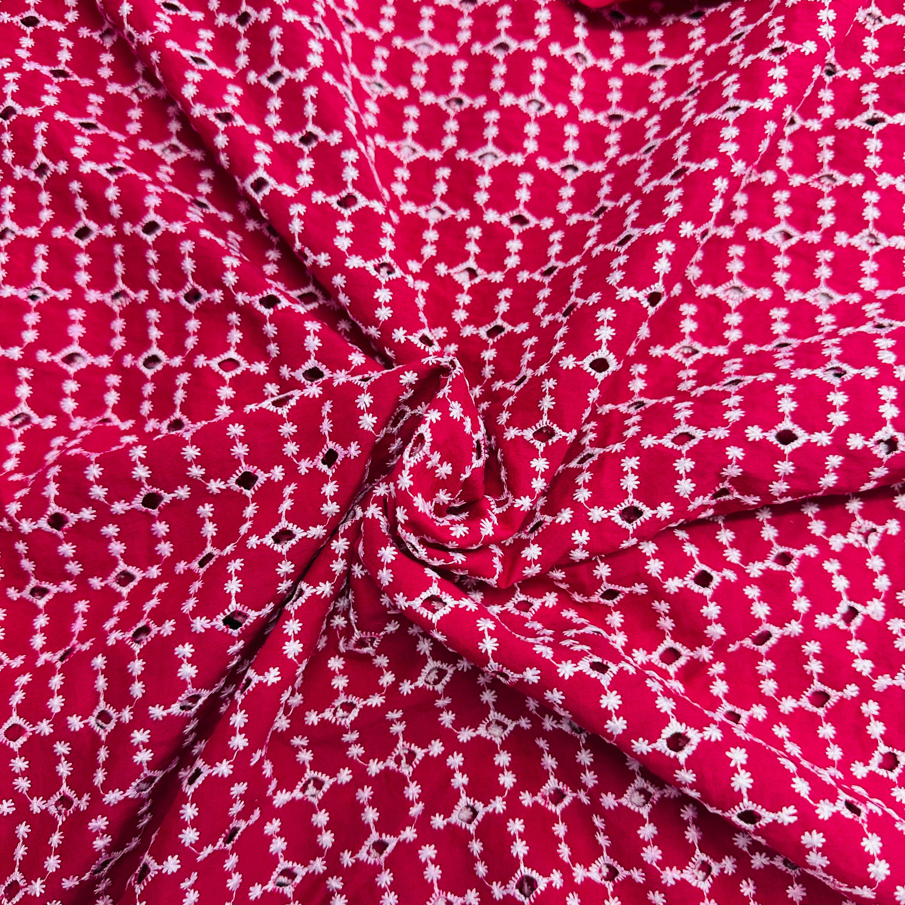Pink Schiffli Embroidery Cotton Fabric TU-6434 - TradeUNO