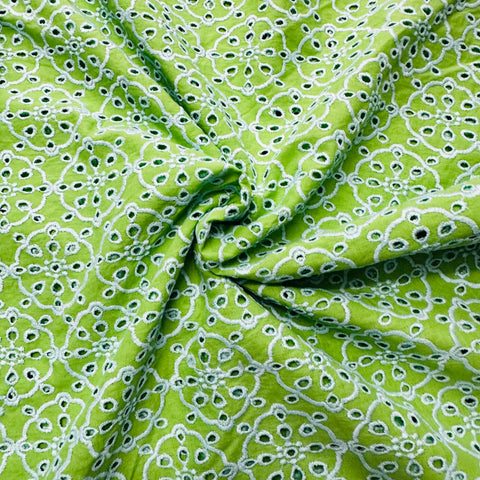 Light Green Schiffli Embroidery Cotton Fabric TU-6440