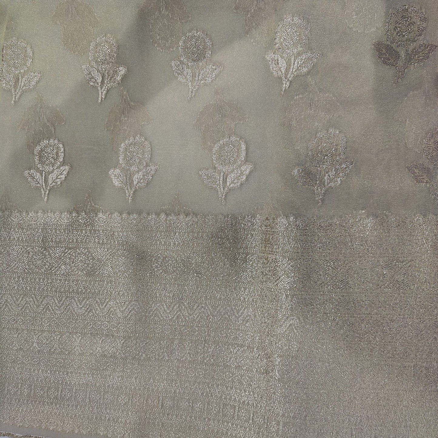 Gold Zari Embroidery Border Work Tissue Organza Fabric DF-15704