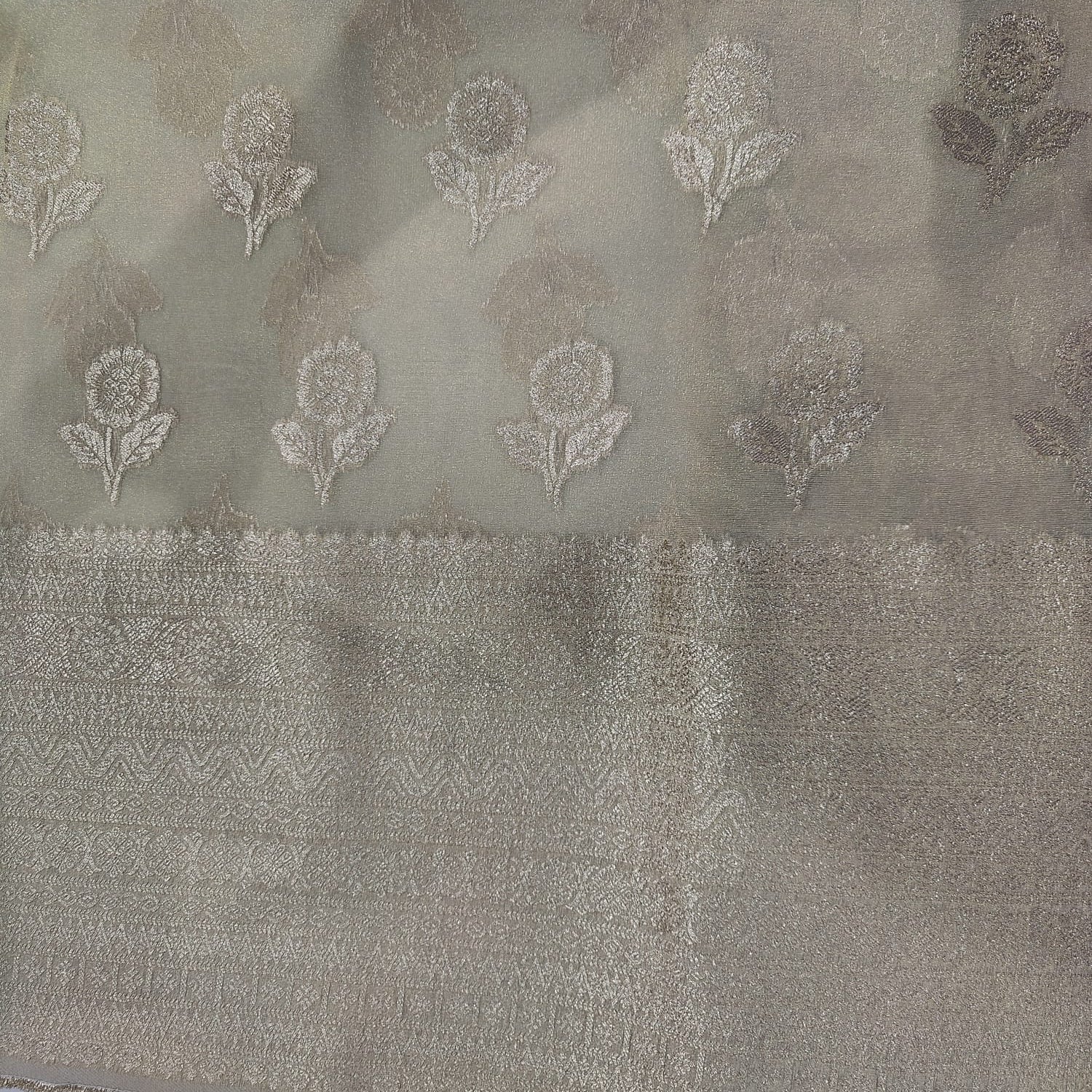 Gold Zari Embroidery Border Work Tissue Organza Fabric DF-15704