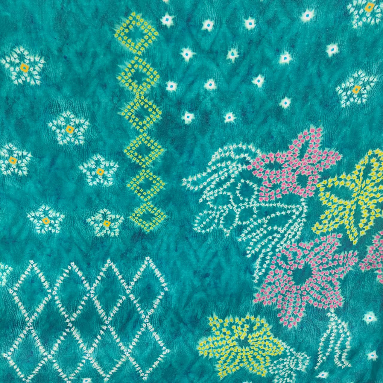 Ocean Blue Bandhani Print Bemberg Gaji Silk Fabric GT-18015