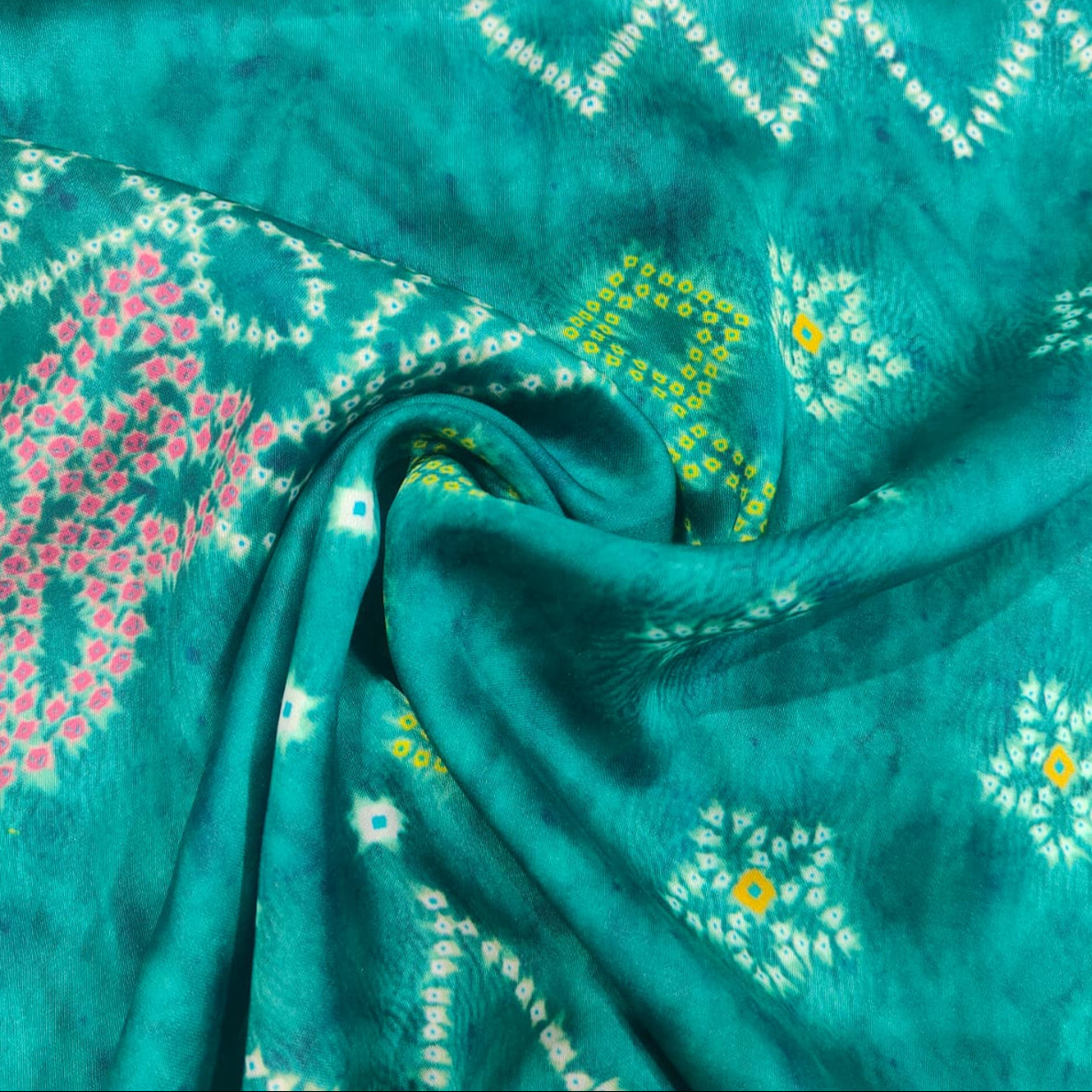 Ocean Blue Bandhani Print Bemberg Gaji Silk Fabric GT-18015