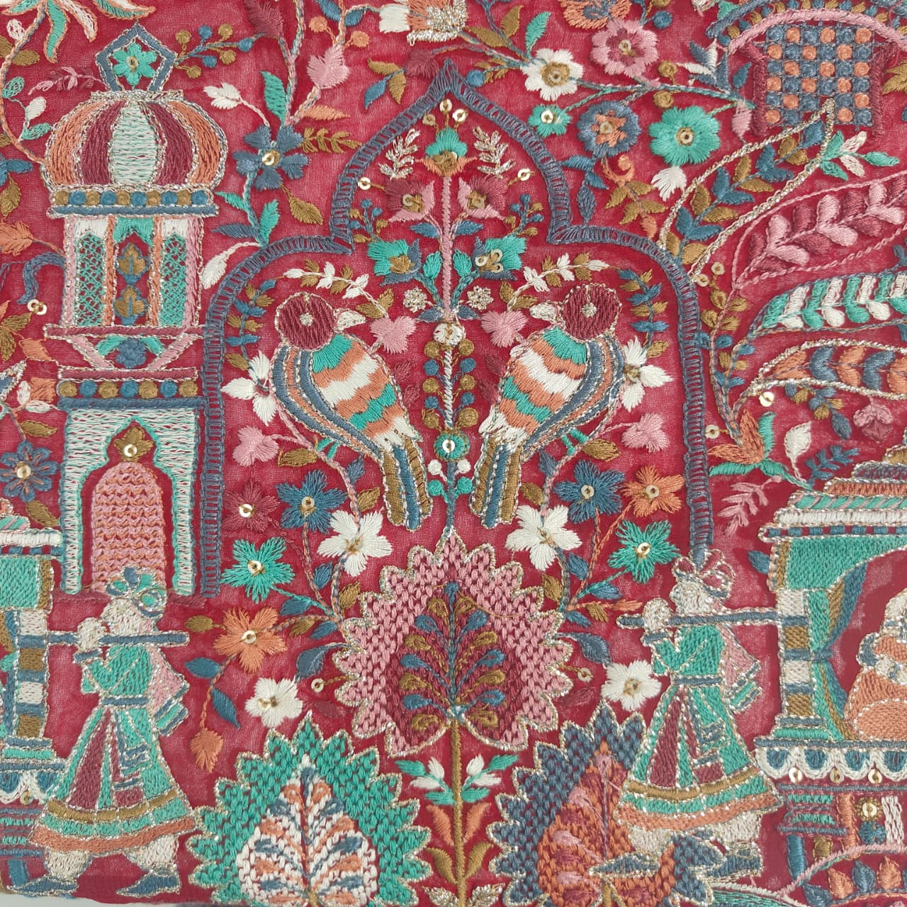 Red Traditional Zari Embroidery Georgette Fabric DRAJ-28022